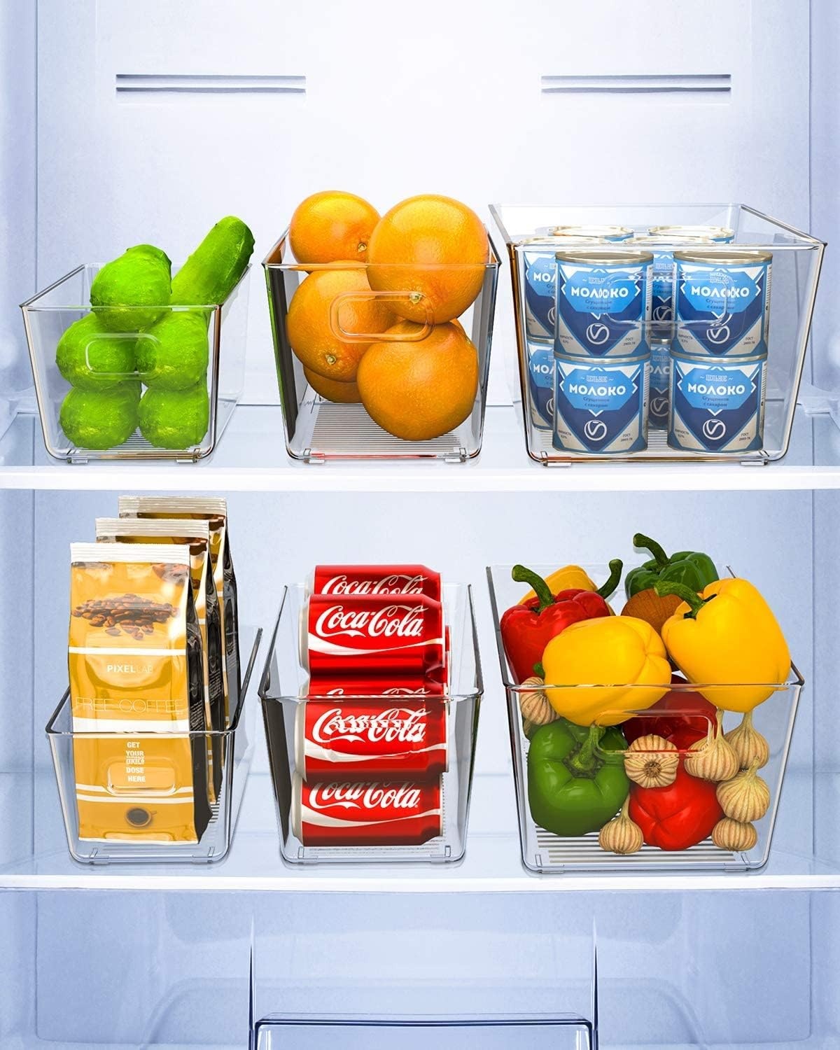 image:imageOhuhu Fridge Organizers Storage Clear Bins Large 6PCS Refrigerator Pantry Organization Stackable Containers Snack Fruit Veggie Egg Freezer Organizing FoodGrade ShatterResistant for Kitchen Cabinet