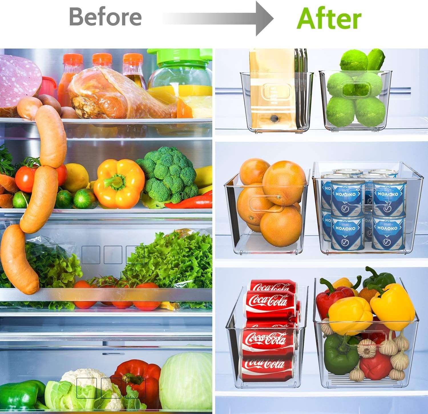 image:imageOhuhu Fridge Organizers Storage Clear Bins Large 6PCS Refrigerator Pantry Organization Stackable Containers Snack Fruit Veggie Egg Freezer Organizing FoodGrade ShatterResistant for Kitchen Cabinet