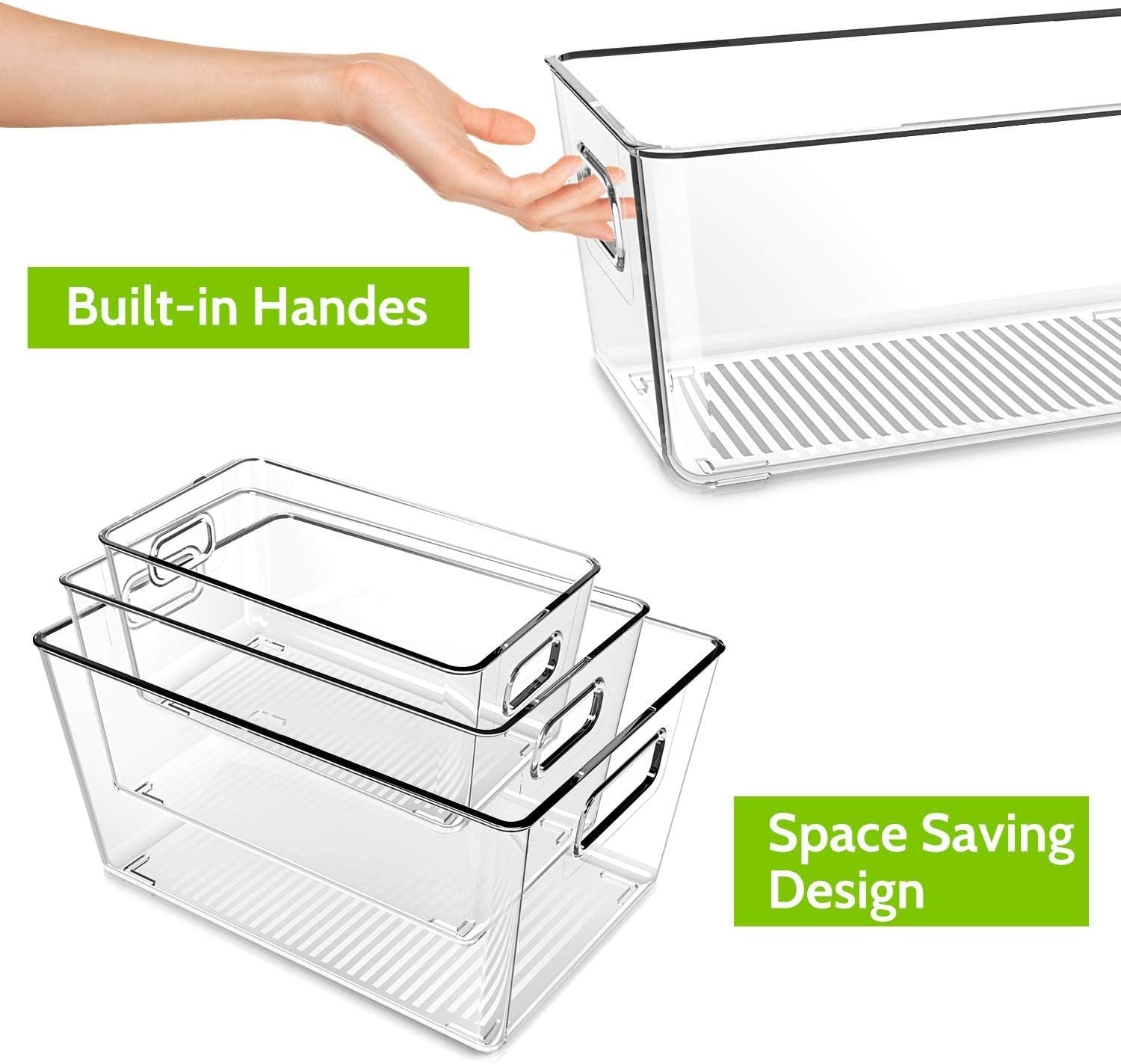 image:imageOhuhu Fridge Organizers Storage Clear Bins Large 6PCS Refrigerator Pantry Organization Stackable Containers Snack Fruit Veggie Egg Freezer Organizing FoodGrade ShatterResistant for Kitchen Cabinet