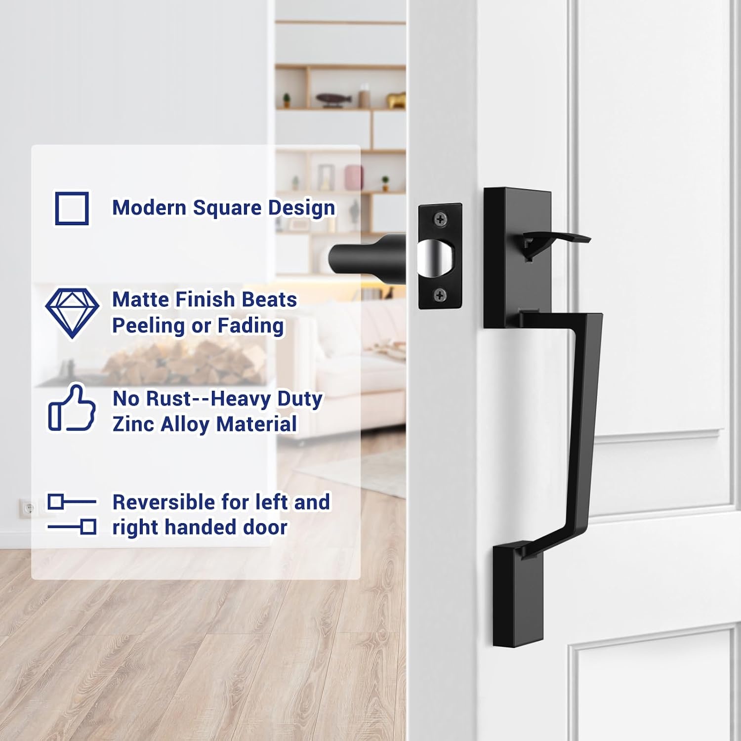 image:imageOhuhu Front Door Lock Set Heavy Duty Upgraded Front Door Handle Black Locksets with Deadbolt Entry Exterior Door Handle Sets Single Cylinder Reversible Lever Matte Finish Zinc Alloy Modern StyleSquare