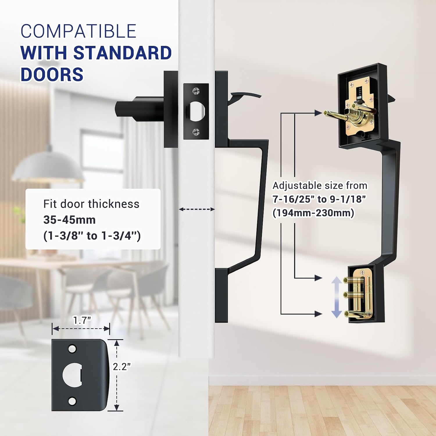 image:imageOhuhu Front Door Lock Set Heavy Duty Upgraded Front Door Handle Black Locksets with Deadbolt Entry Exterior Door Handle Sets Single Cylinder Reversible Lever Matte Finish Zinc Alloy Modern StyleSquare