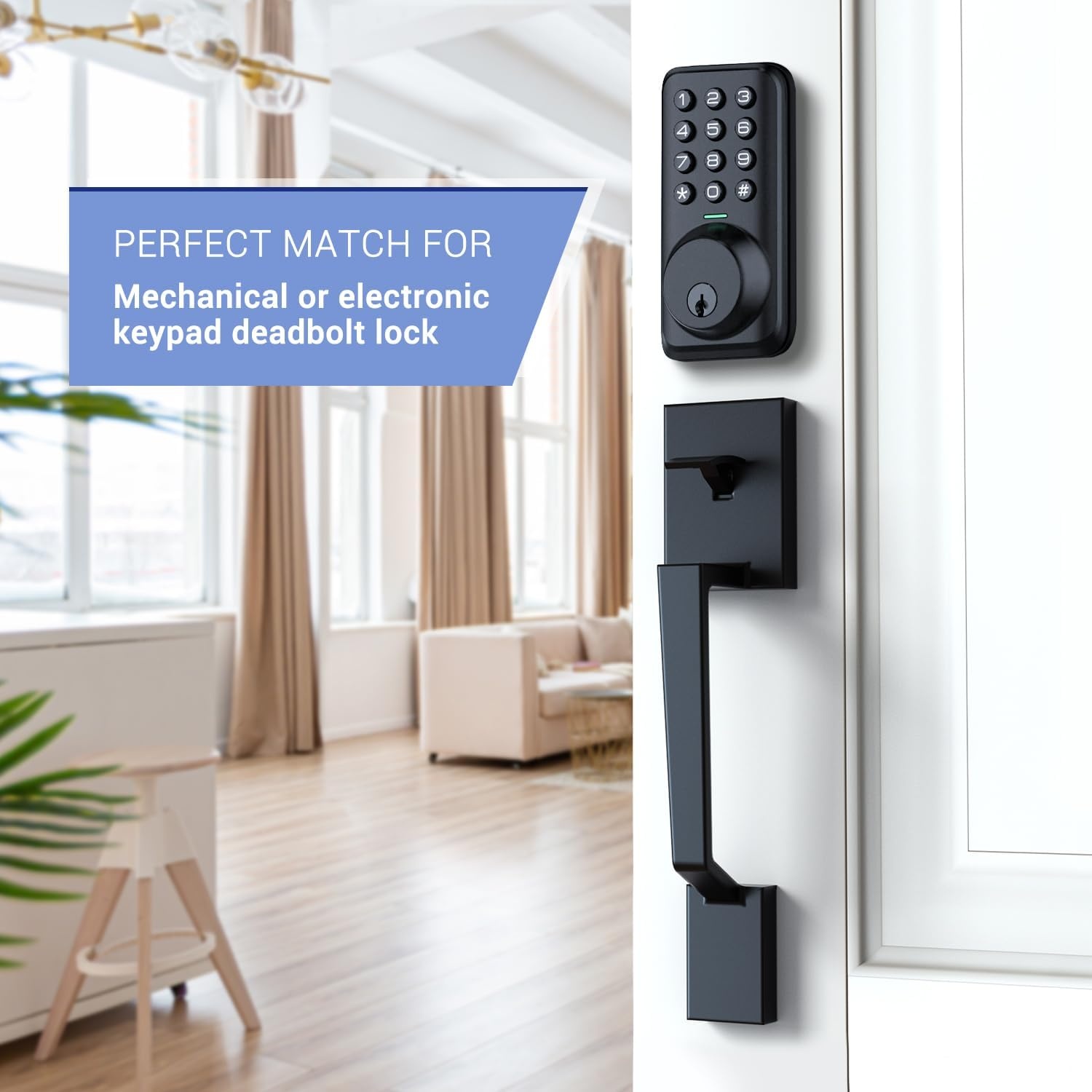 image:imageOhuhu Front Door Lock Set Heavy Duty Upgraded Front Door Handle Black Locksets with Deadbolt Entry Exterior Door Handle Sets Single Cylinder Reversible Lever Matte Finish Zinc Alloy Modern StyleSquare