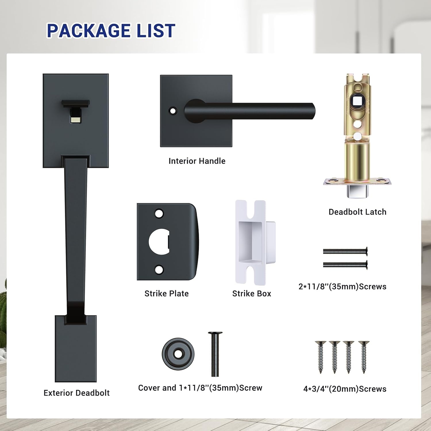 image:imageOhuhu Front Door Lock Set Heavy Duty Upgraded Front Door Handle Black Locksets with Deadbolt Entry Exterior Door Handle Sets Single Cylinder Reversible Lever Matte Finish Zinc Alloy Modern StyleSquare