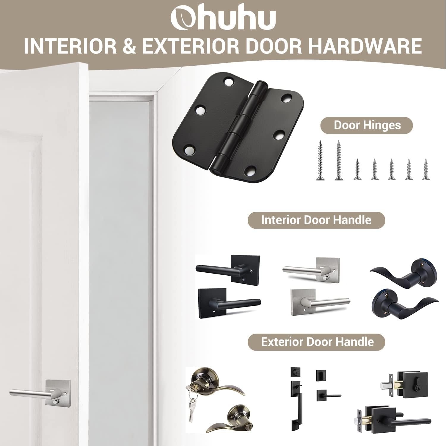 image:imageOhuhu Front Door Lock Set Heavy Duty Upgraded Front Door Handle Black Locksets with Deadbolt Entry Exterior Door Handle Sets Single Cylinder Reversible Lever Matte Finish Zinc Alloy Modern StyleSquare