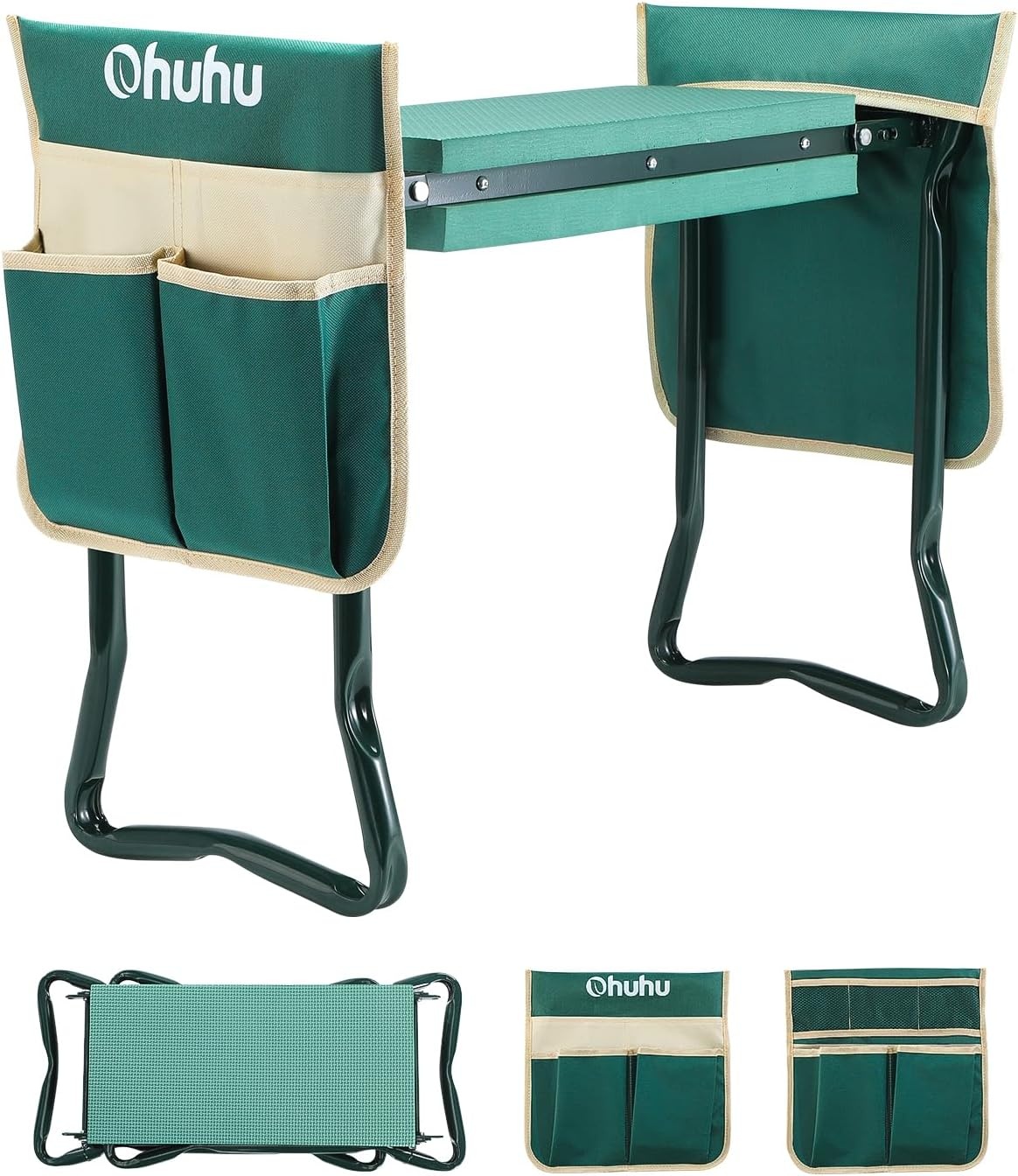 image:imageOhuhu Garden Kneeler and Seat Heavy Duty Upgraded Gardening Stool with Thicker Wider EVA Foam Kneeling Pad Foldable Garden Bench with 2 Large Tools Pouches Gardening Gifts for Women Mom Men SeniorsGreen