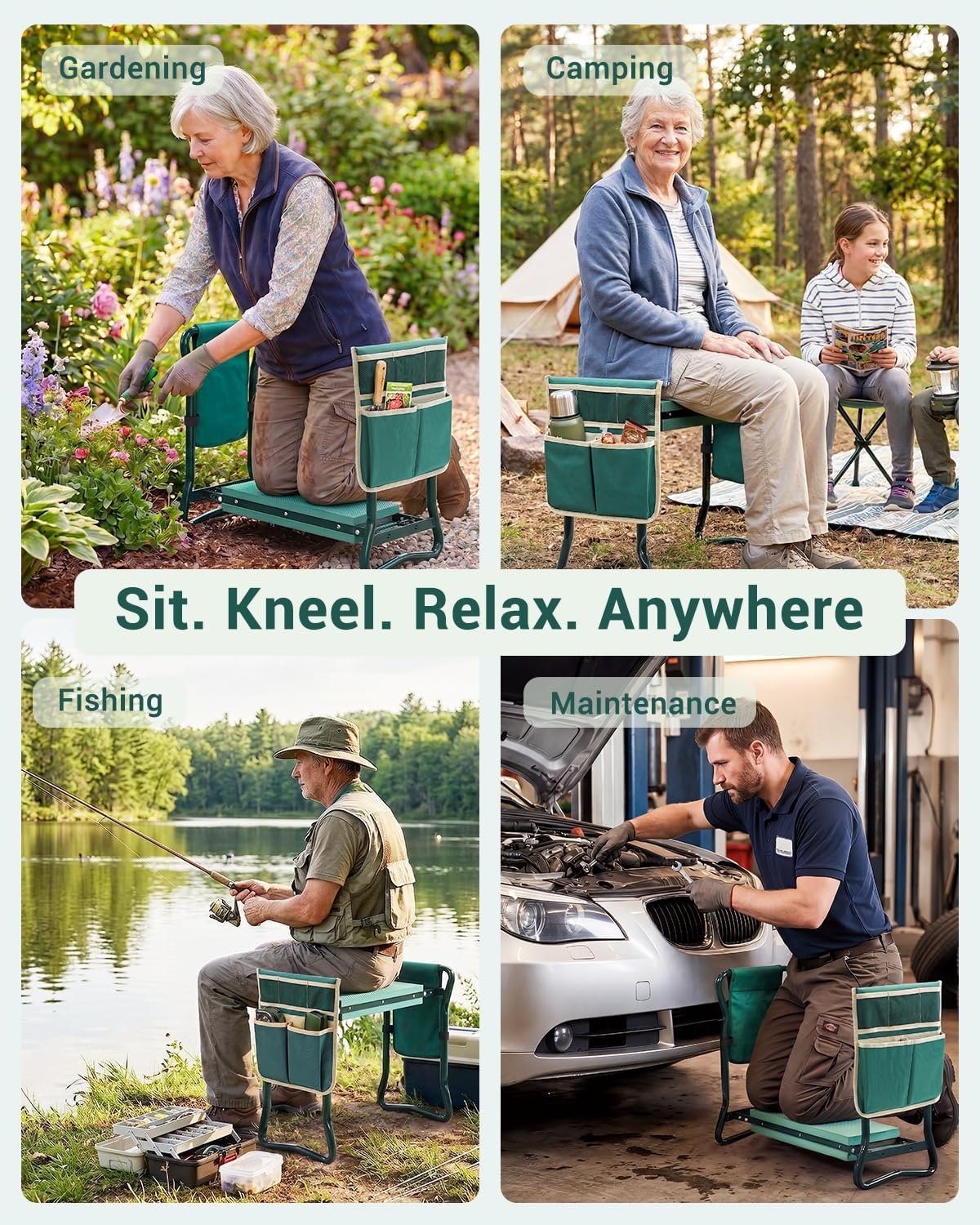 image:imageOhuhu Garden Kneeler and Seat Heavy Duty Upgraded Gardening Stool with Thicker Wider EVA Foam Kneeling Pad Foldable Garden Bench with 2 Large Tools Pouches Gardening Gifts for Women Mom Men SeniorsGreen
