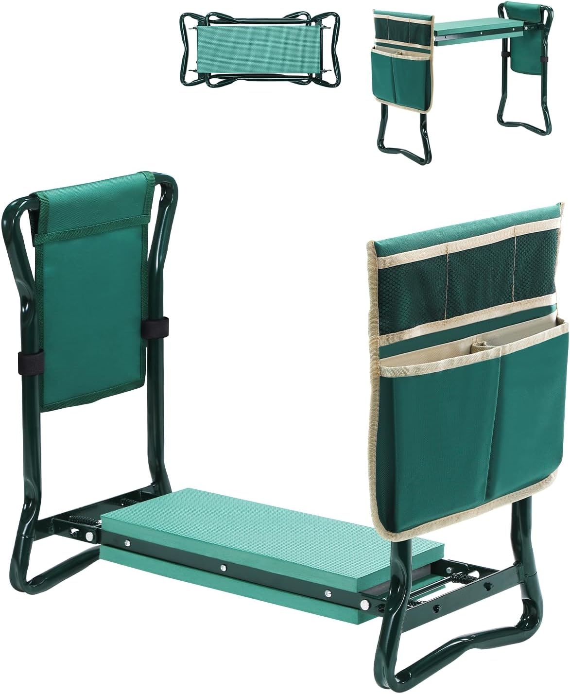 image:imageOhuhu Garden Kneeler and Seat Heavy Duty Upgraded Gardening Stool with Thicker Wider EVA Foam Kneeling Pad Foldable Garden Bench with 2 Large Tools Pouches Gardening Gifts for Women Mom Men SeniorsGreen