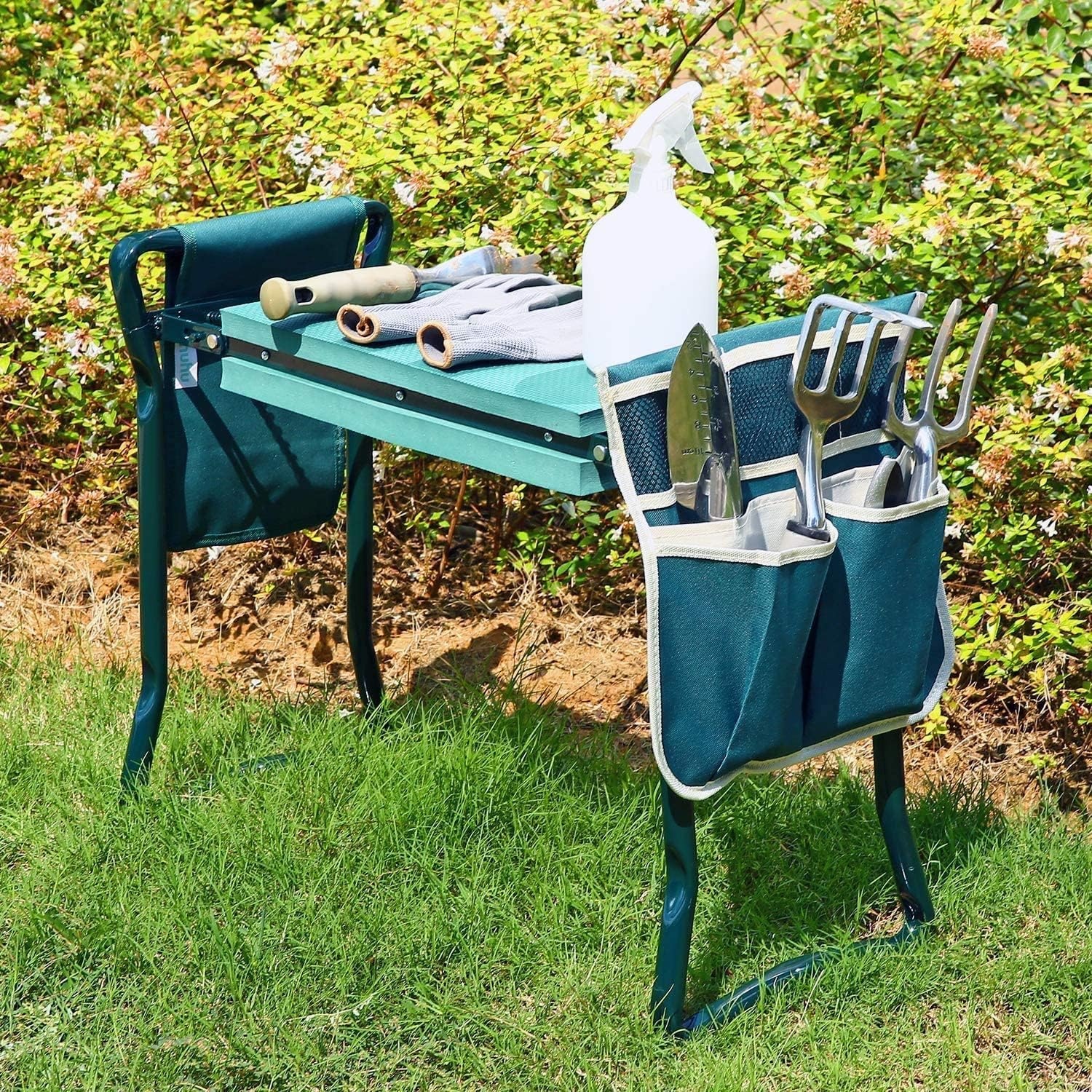 image:imageOhuhu Garden Kneeler and Seat Heavy Duty Upgraded Gardening Stool with Thicker Wider EVA Foam Kneeling Pad Foldable Garden Bench with 2 Large Tools Pouches Gardening Gifts for Women Mom Men SeniorsGreen