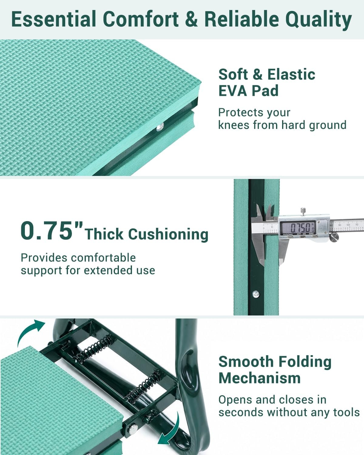image:imageOhuhu Garden Kneeler and Seat Heavy Duty Upgraded Gardening Stool with Thicker Wider EVA Foam Kneeling Pad Foldable Garden Bench with 2 Large Tools Pouches Gardening Gifts for Women Mom Men SeniorsGreen