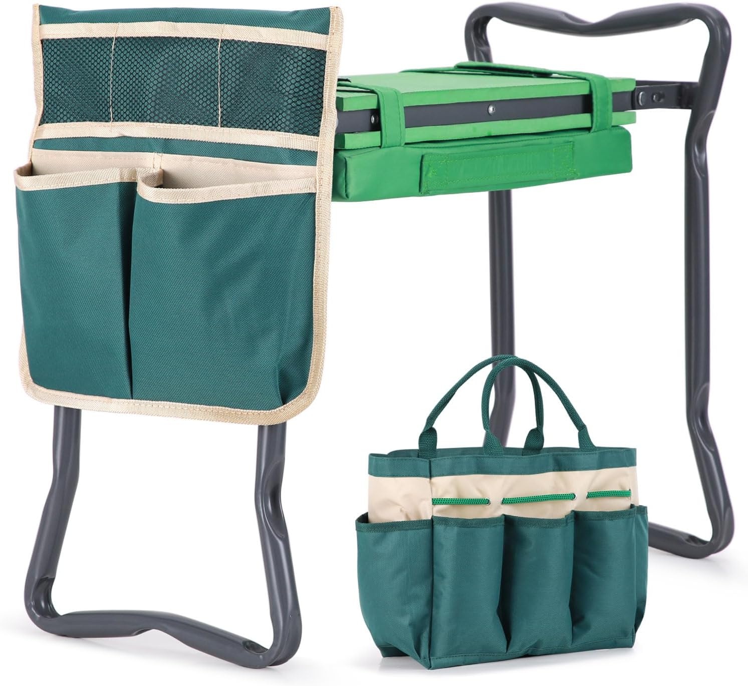 image:imageOhuhu Garden Kneeler and Seat Upgraded Widened Gardening Stool with Detachable Soft Kneeling Pad Foldable Garden Bench Heavy Duty with Large Tools Bag and Pouch for Seniors Gardener