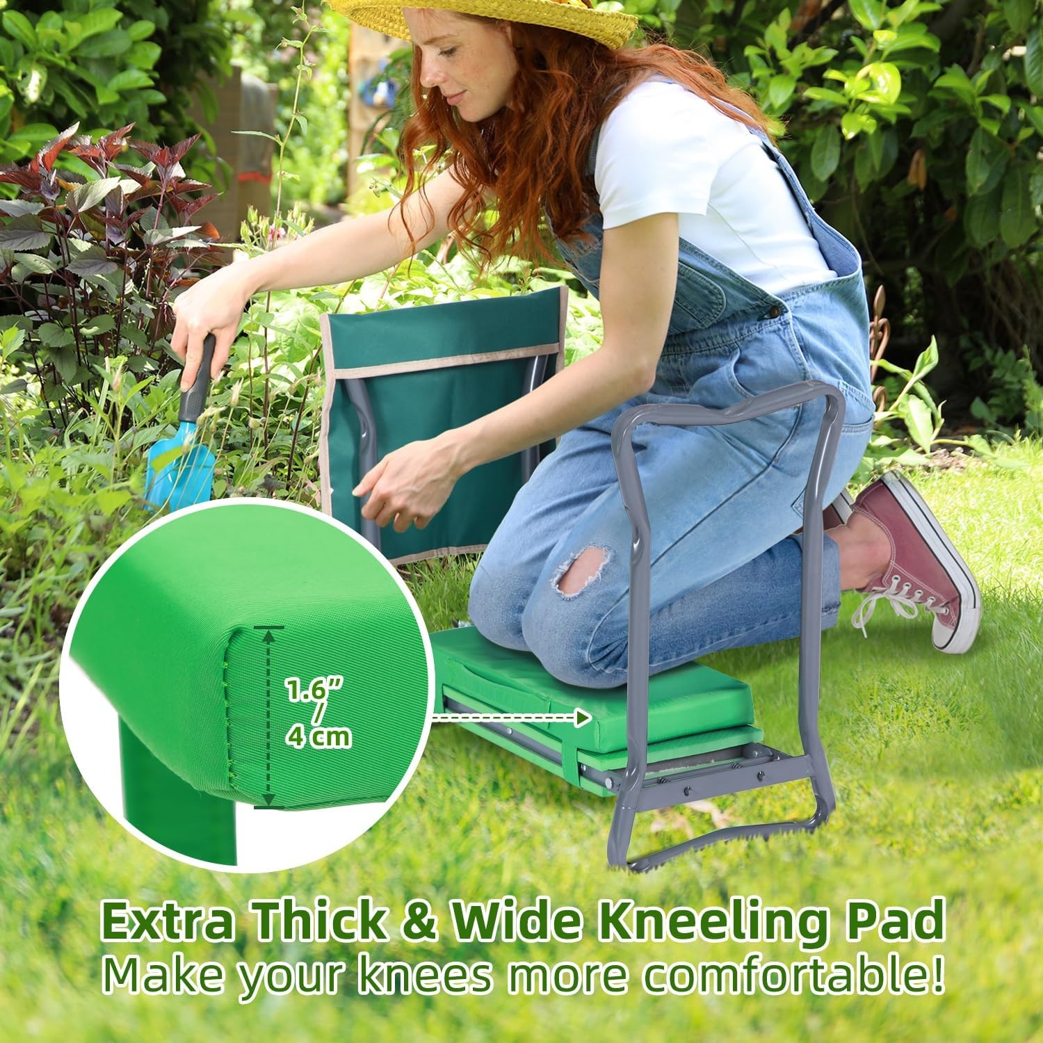 image:imageOhuhu Garden Kneeler and Seat Upgraded Widened Gardening Stool with Detachable Soft Kneeling Pad Foldable Garden Bench Heavy Duty with Large Tools Bag and Pouch for Seniors Gardener