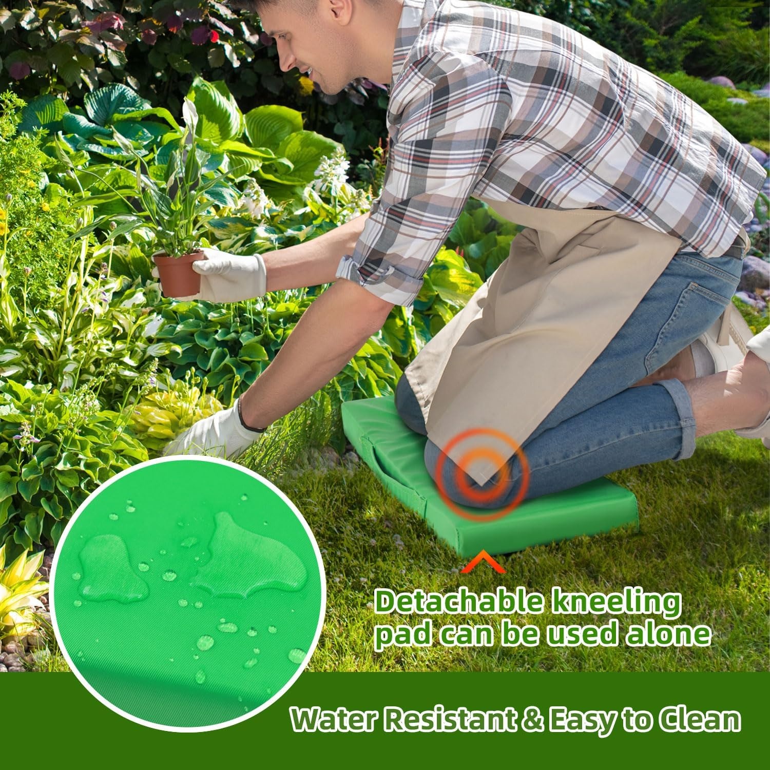 image:imageOhuhu Garden Kneeler and Seat Upgraded Widened Gardening Stool with Detachable Soft Kneeling Pad Foldable Garden Bench Heavy Duty with Large Tools Bag and Pouch for Seniors Gardener