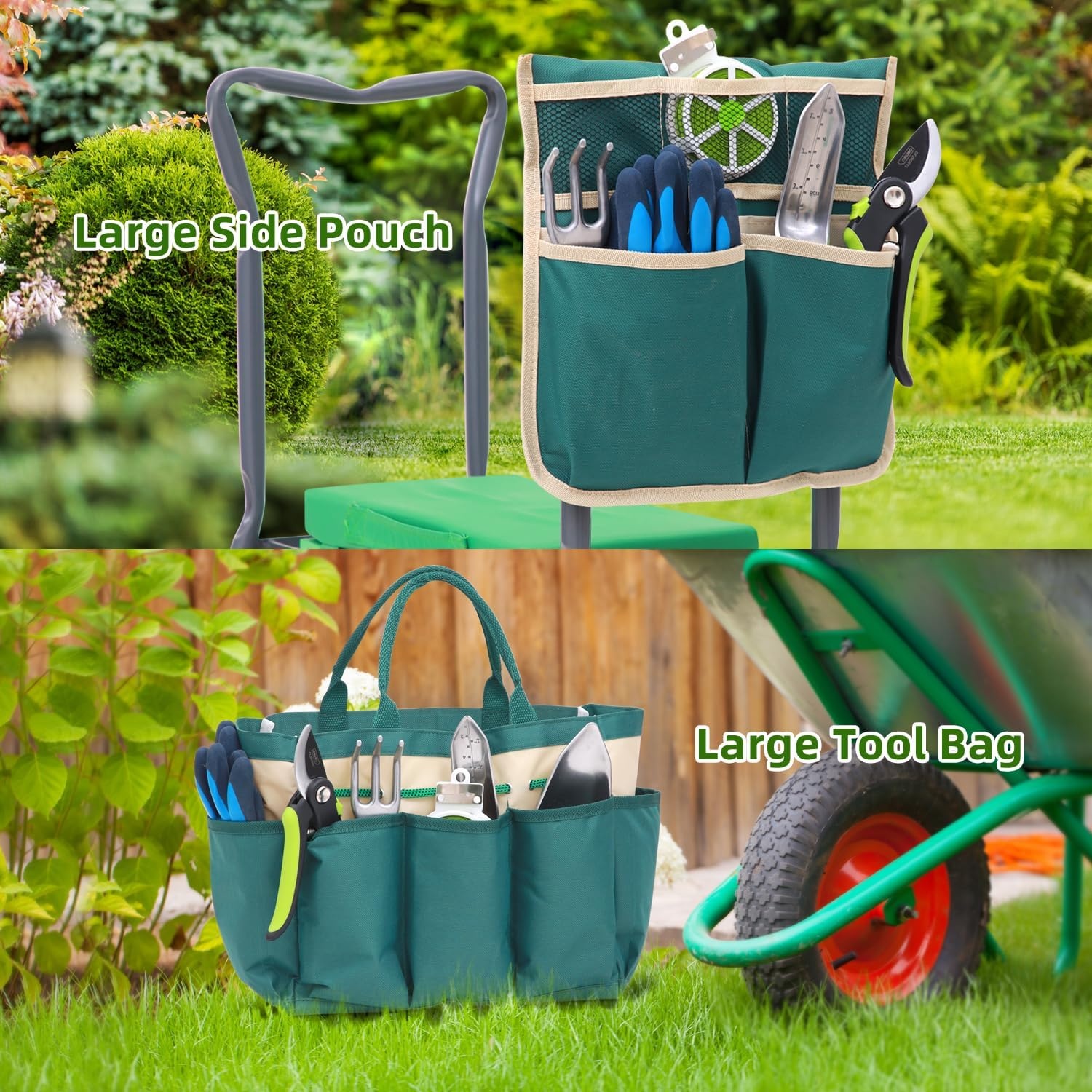 image:imageOhuhu Garden Kneeler and Seat Upgraded Widened Gardening Stool with Detachable Soft Kneeling Pad Foldable Garden Bench Heavy Duty with Large Tools Bag and Pouch for Seniors Gardener