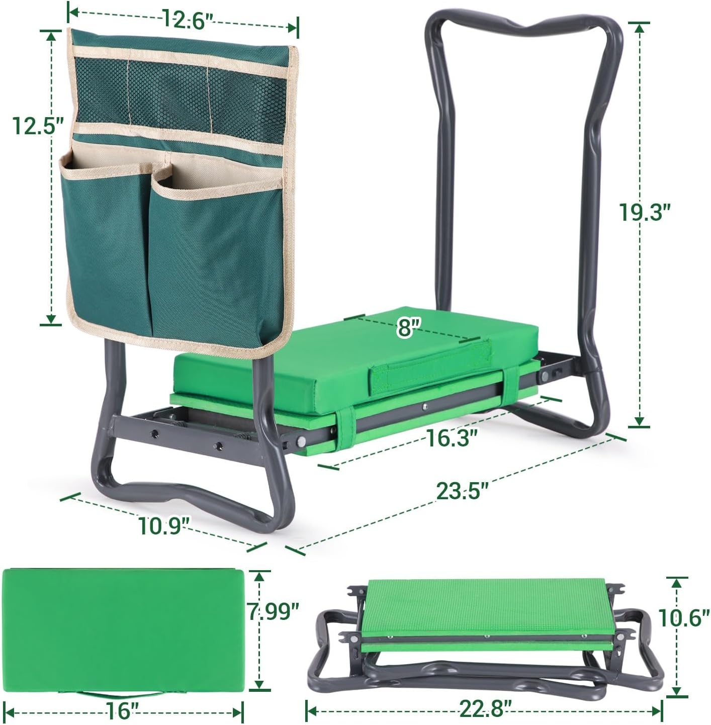 image:imageOhuhu Garden Kneeler and Seat Upgraded Widened Gardening Stool with Detachable Soft Kneeling Pad Foldable Garden Bench Heavy Duty with Large Tools Bag and Pouch for Seniors Gardener