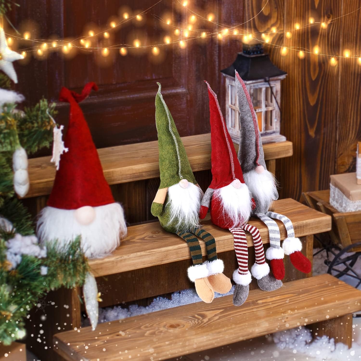 image:imageOhuhu Gnome Christmas Decorations Dangle Leg Christmas Gnomes Handmade Swedish Holiday Gnomes Plush with Bendable Hat for Xmas Home Table Christmas Ornaments Decorations Indoor Gift