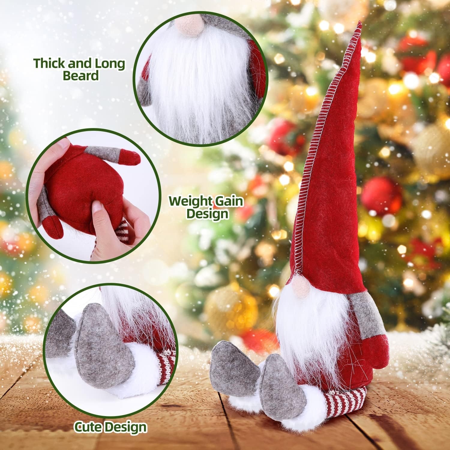 image:imageOhuhu Gnome Christmas Decorations Dangle Leg Christmas Gnomes Handmade Swedish Holiday Gnomes Plush with Bendable Hat for Xmas Home Table Christmas Ornaments Decorations Indoor Gift