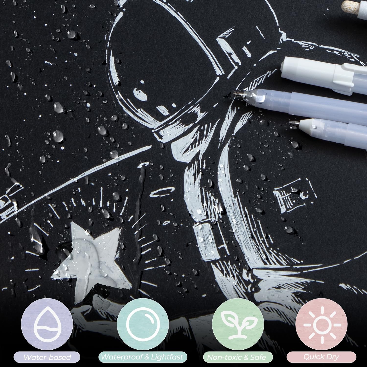 image:imageOhuhu Gold Silver White Gel Pens 12 Pack Extra Fine Point Pens Opaque Gel Ink Pens Smooth White Ink Pens for Highlight Black Paper Art Drawing Sketching Scrapbook Illustration Bullet Journal Leahi