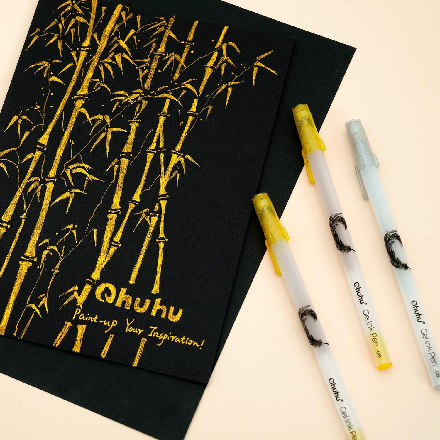 image:imageOhuhu Gold Silver White Gel Pens 12 Pack Extra Fine Point Pens Opaque Gel Ink Pens Smooth White Ink Pens for Highlight Black Paper Art Drawing Sketching Scrapbook Illustration Bullet Journal Leahi