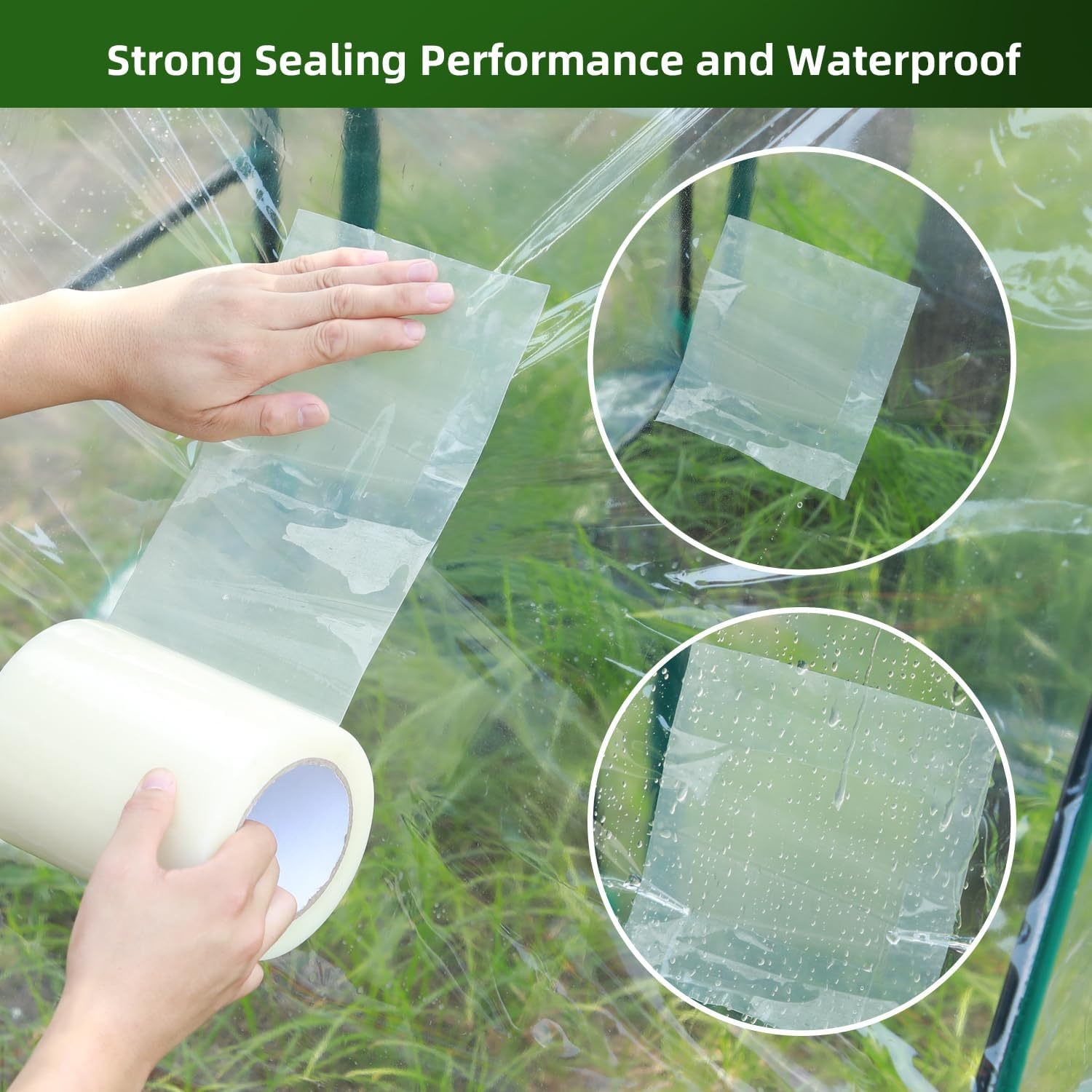 image:imageOhuhu Greenhouse Repair Tape 6 x 98 63 mil Reinforced Clear Plastic Film for Green House Sheeting Polyethylene PE Cover Repair3 x 98
