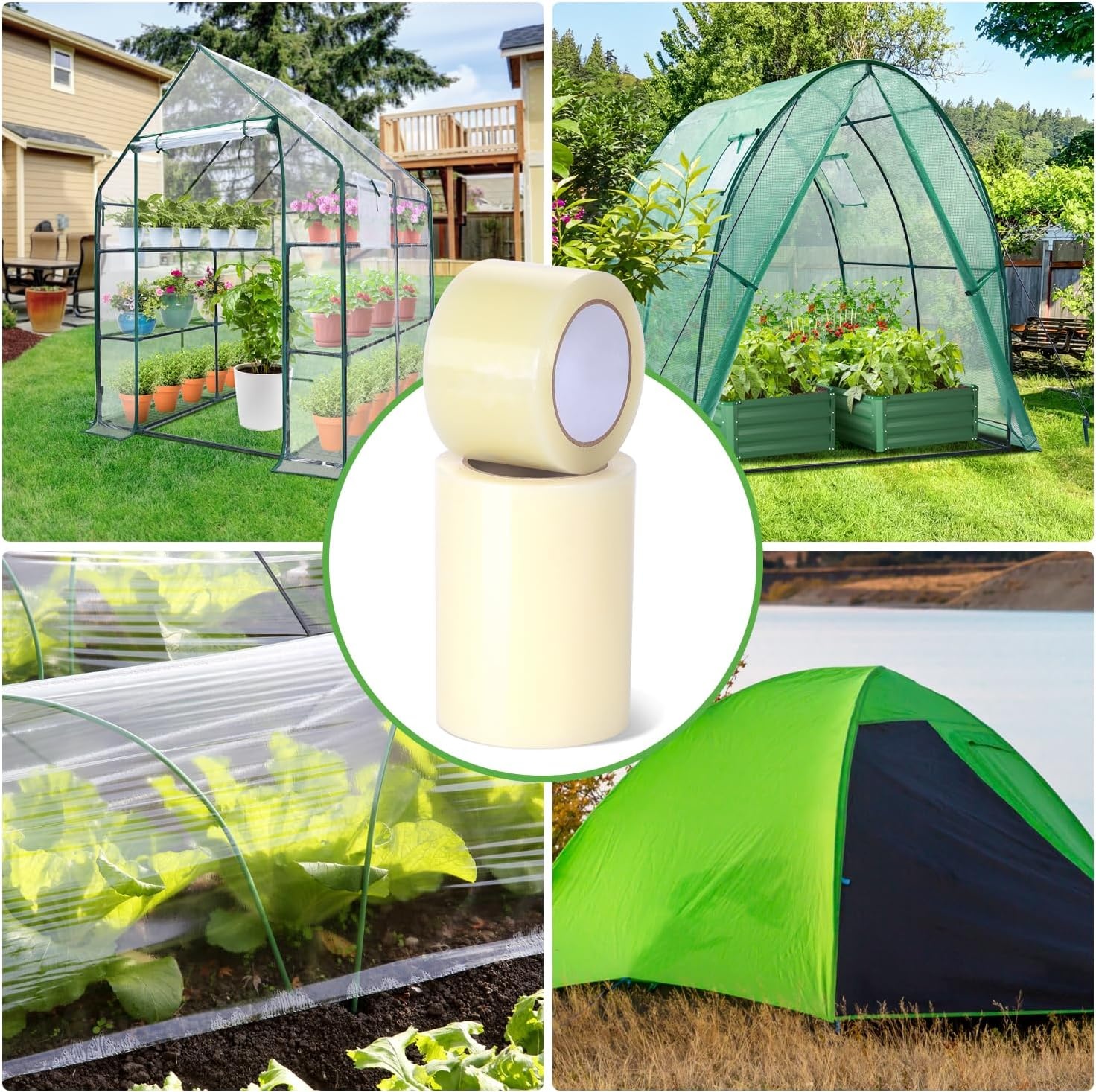 image:imageOhuhu Greenhouse Repair Tape 6 x 98 63 mil Reinforced Clear Plastic Film for Green House Sheeting Polyethylene PE Cover Repair3 x 98