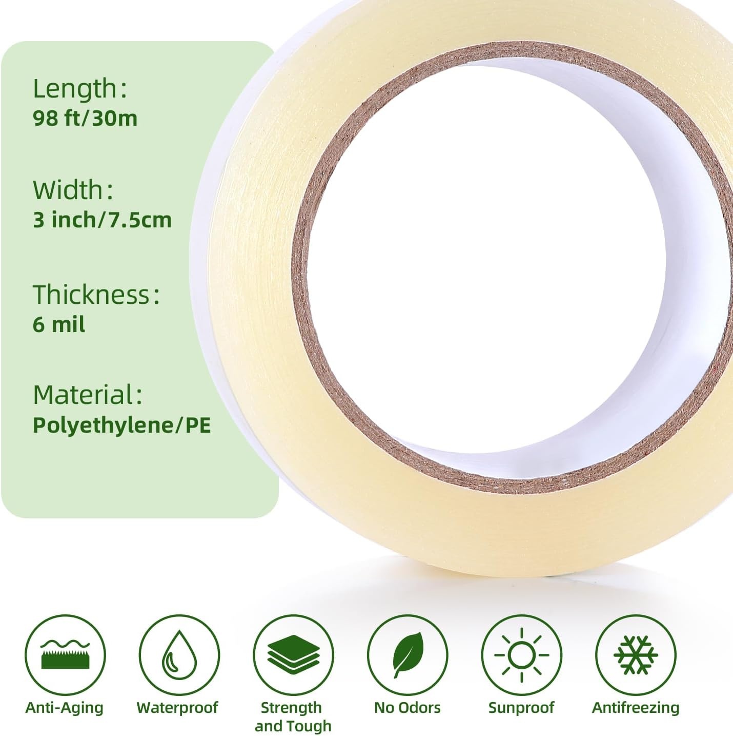 image:imageOhuhu Greenhouse Repair Tape 6 x 98 63 mil Reinforced Clear Plastic Film for Green House Sheeting Polyethylene PE Cover Repair3 x 98