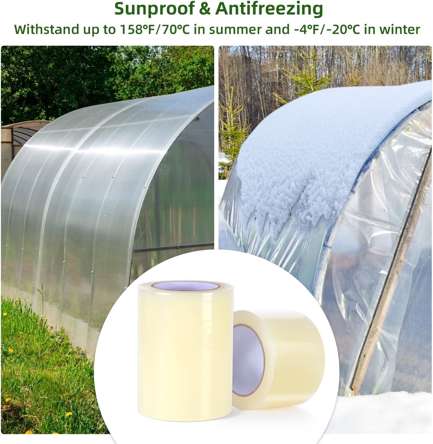 image:imageOhuhu Greenhouse Repair Tape 6 x 98 63 mil Reinforced Clear Plastic Film for Green House Sheeting Polyethylene PE Cover Repair6 x 98
