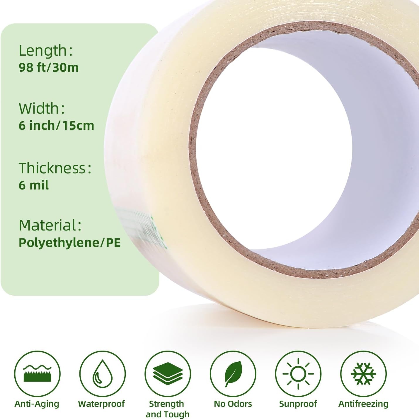 image:imageOhuhu Greenhouse Repair Tape 6 x 98 63 mil Reinforced Clear Plastic Film for Green House Sheeting Polyethylene PE Cover Repair6 x 98