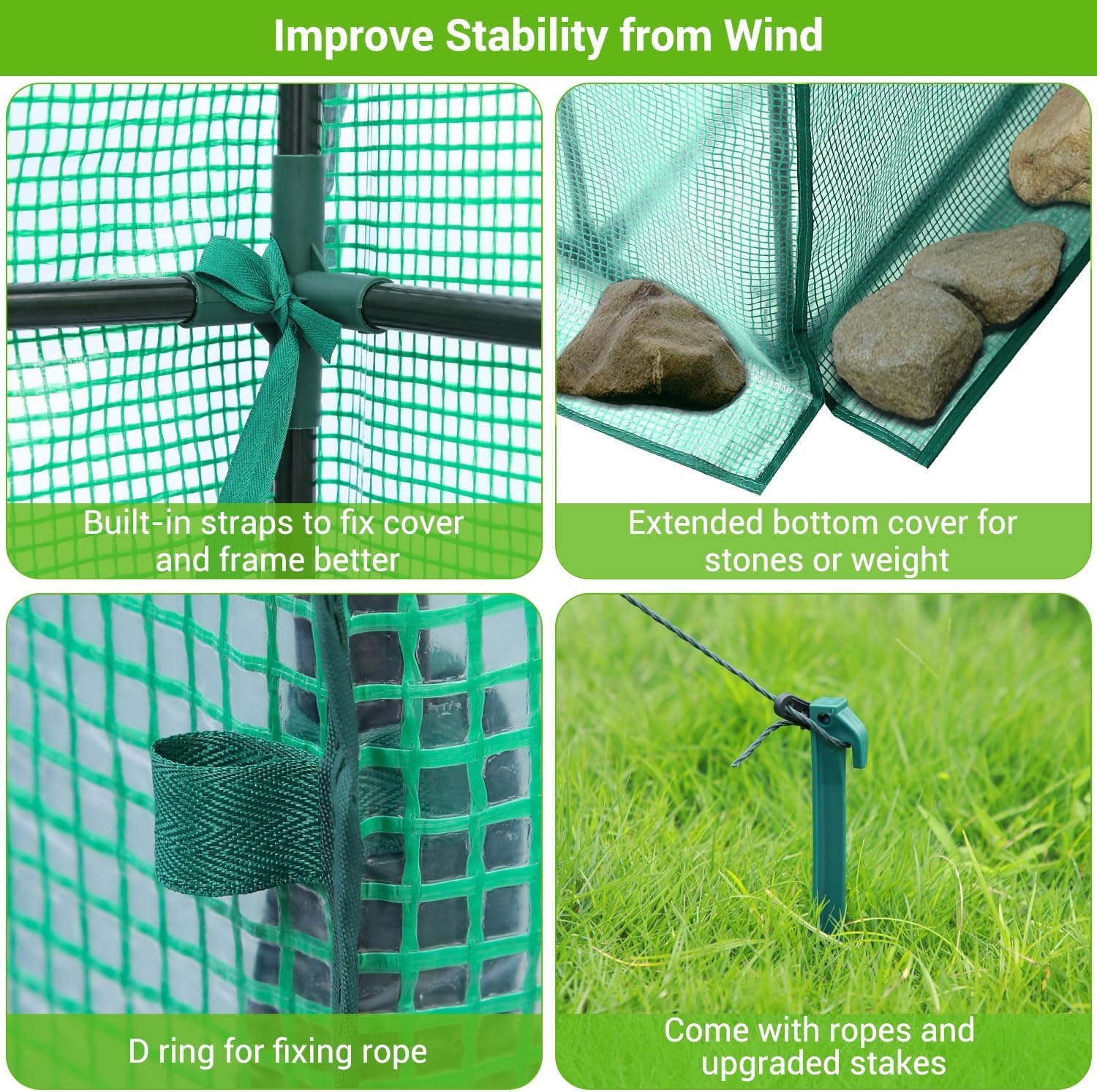 image:imageOhuhu Greenhouse for Outdoors with Mesh Side Windows 3 Tiers 4 Shelves Small WalkIn Green House Plant Stands Plastic PE Cover Outside Portable Warm House for Seedling Flowers Growing 48x25x64 FTGreen