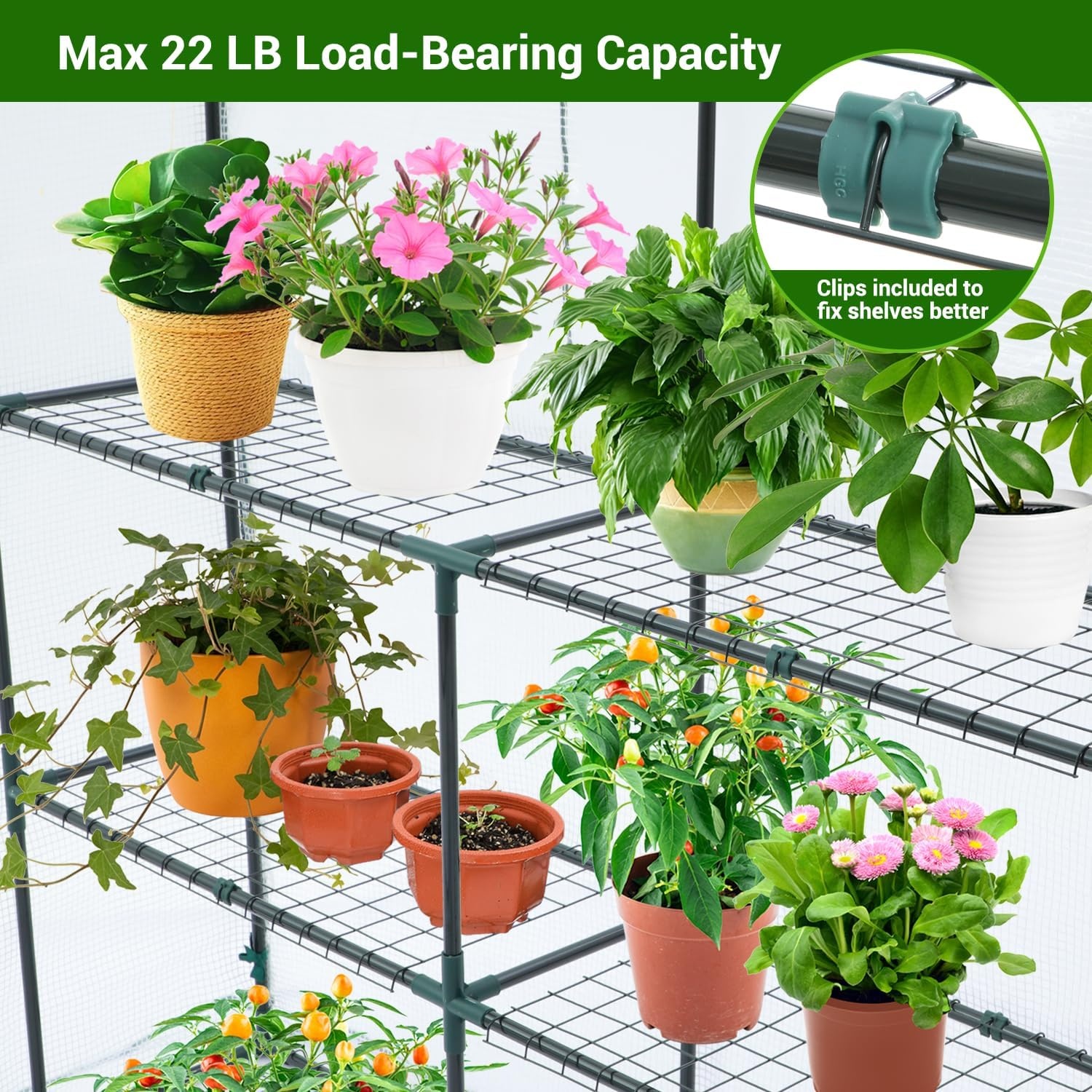 image:imageOhuhu Greenhouse for Outdoors with Mesh Side Windows 3 Tiers 4 Shelves Small WalkIn Green House Plant Stands Plastic PE Cover Outside Portable Warm House for Seedling Flowers Growing 48x25x64 FTWhite