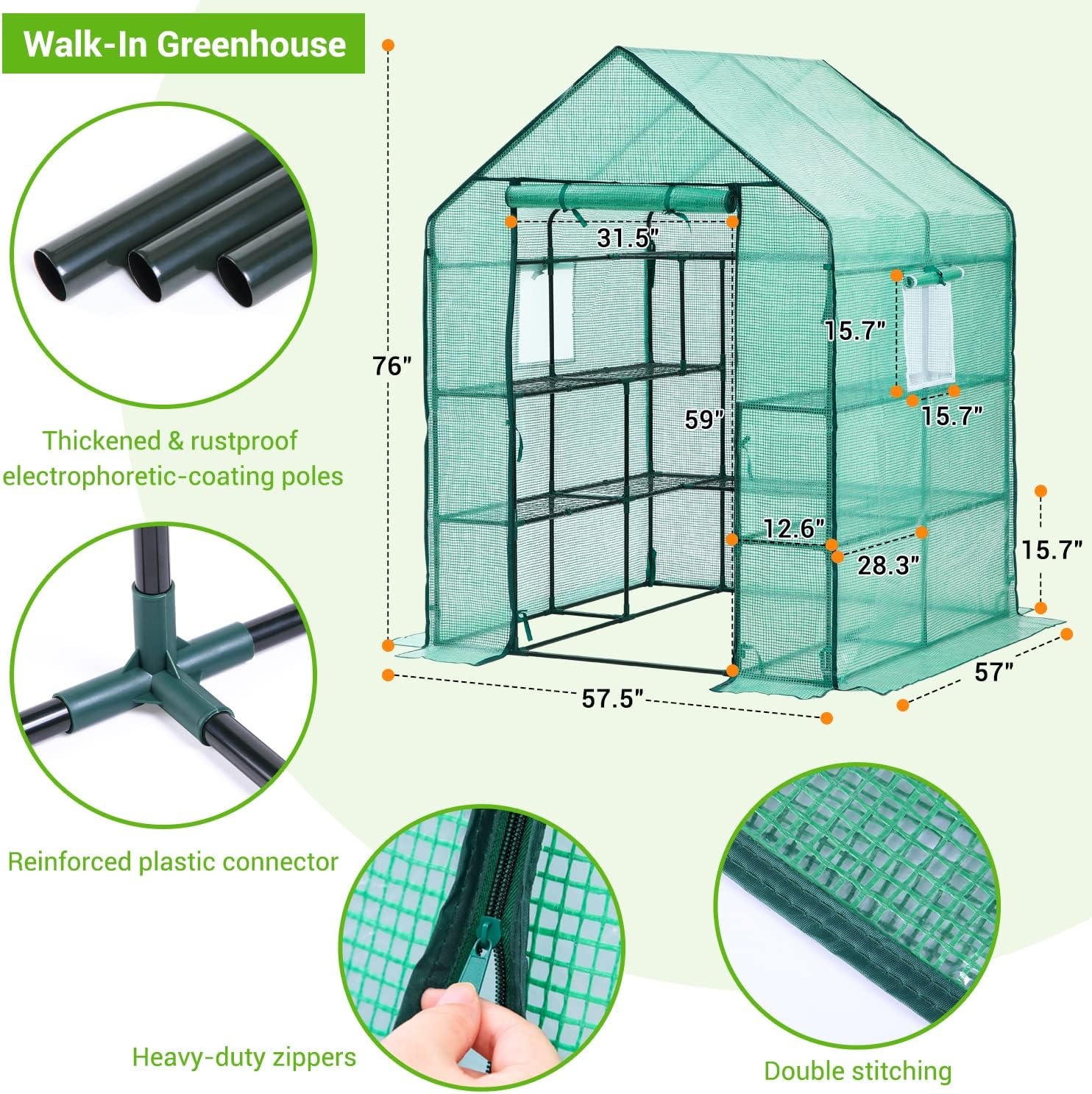 image:imageOhuhu Greenhouse for Outdoors with Mesh Side Windows 3 Tiers 4 Shelves Small WalkIn Green House Plant Stands Plastic PE Cover Outside Portable Warm House for Seedling Flowers Growing 48x25x64 FTGreen