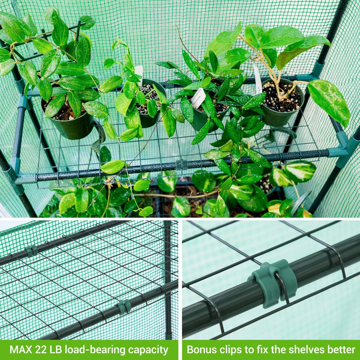 image:imageOhuhu Greenhouse for Outdoors with Mesh Side Windows 3 Tiers 4 Shelves Small WalkIn Green House Plant Stands Plastic PE Cover Outside Portable Warm House for Seedling Flowers Growing 48x25x64 FTGreen