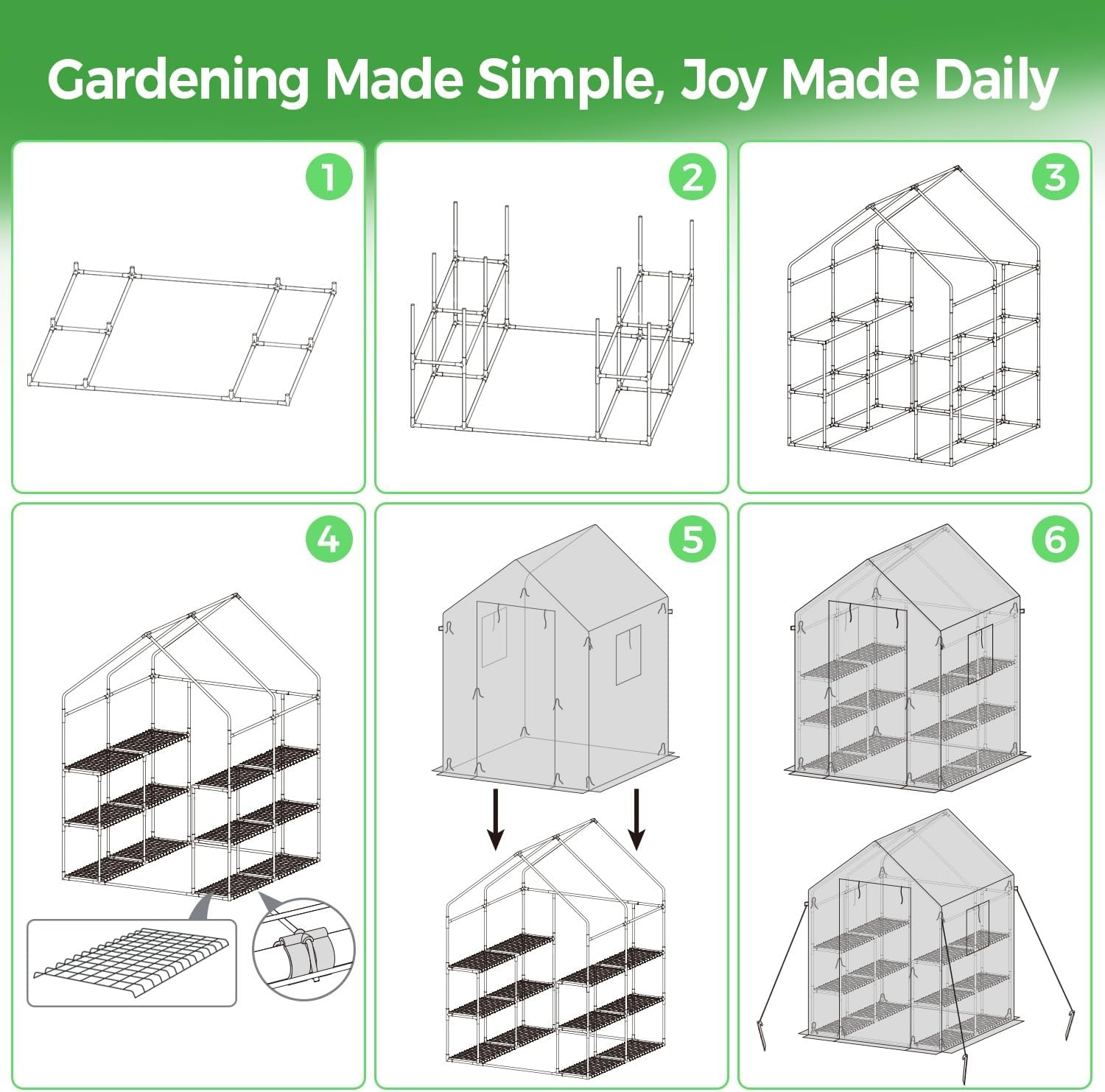image:imageOhuhu Greenhouse for Outdoors with Mesh Side Windows 3 Tiers 4 Shelves Small WalkIn Green House Plant Stands Plastic PE Cover Outside Portable Warm House for Seedling Flowers Growing 48x25x64 FTGreen