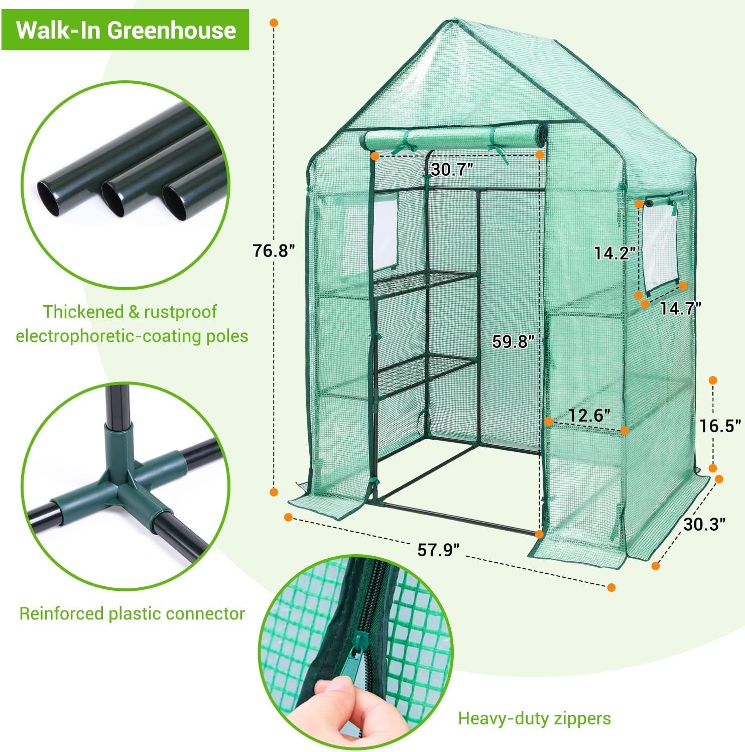 image:imageOhuhu Greenhouse for Outdoors with Mesh Side Windows 3 Tiers 4 Shelves Small WalkIn Green House Plant Stands Plastic PE Cover Outside Portable Warm House for Seedling Flowers Growing 48x25x64 FTGreen