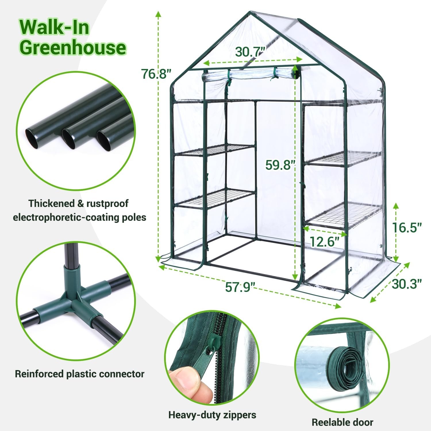 image:imageOhuhu Greenhouse for Outdoors with Mesh Side Windows 3 Tiers 4 Shelves Small WalkIn Green House Plant Stands Plastic PE Cover Outside Portable Warm House for Seedling Flowers Growing 48x25x64 FTClear