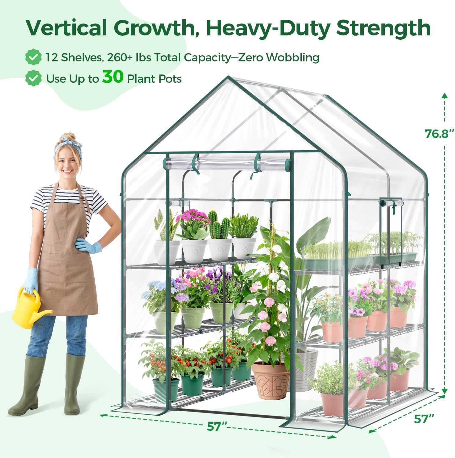 image:imageOhuhu Greenhouse for Outdoors with Mesh Side Windows 3 Tiers 4 Shelves Small WalkIn Green House Plant Stands Plastic PE Cover Outside Portable Warm House for Seedling Flowers Growing 48x25x64 FTClear