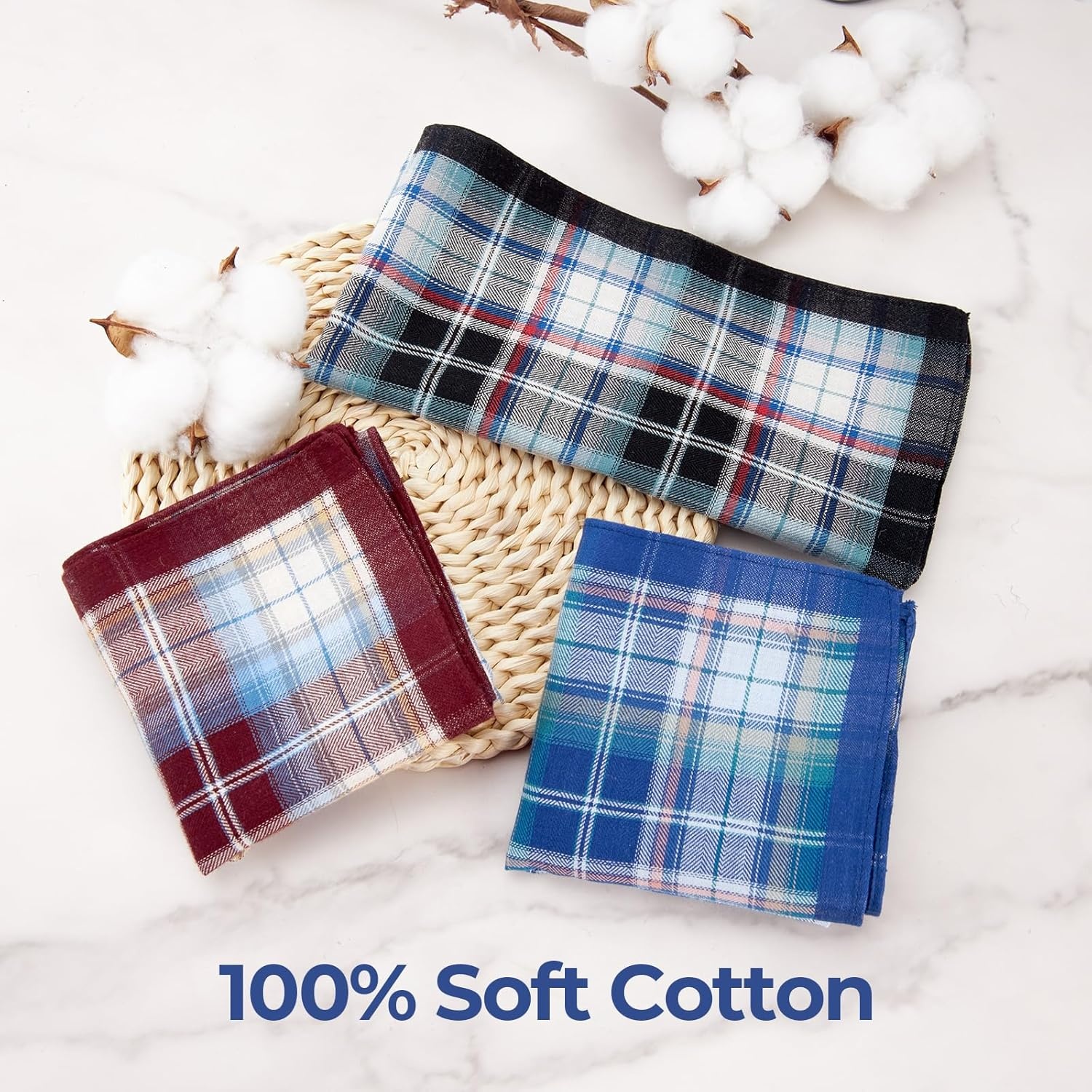 image:imageOhuhu Handkerchiefs for Men 12PCS 100 Cotton Classic Pocket Squares Set GiftBluebrowngray