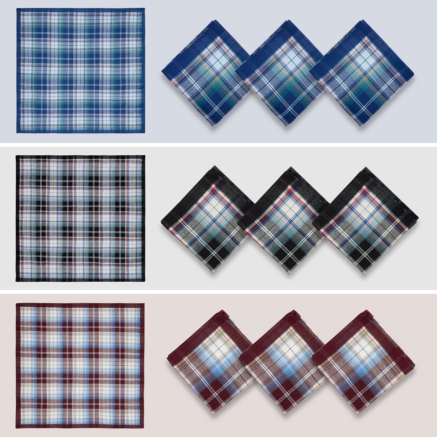image:imageOhuhu Handkerchiefs for Men 12PCS 100 Cotton Classic Pocket Squares Set GiftBluebrowngray