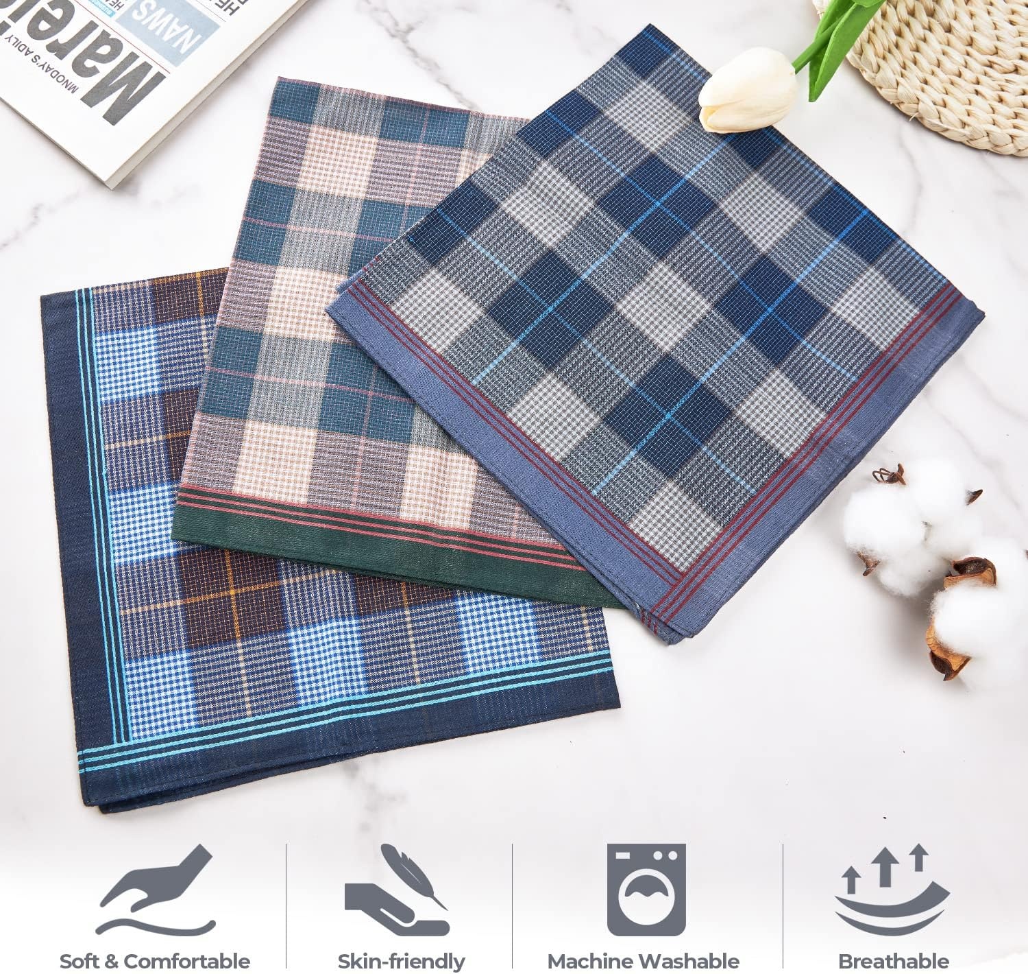 image:imageOhuhu Handkerchiefs for Men 12PCS 100 Cotton Classic Pocket Squares Set GiftBluegraygreen