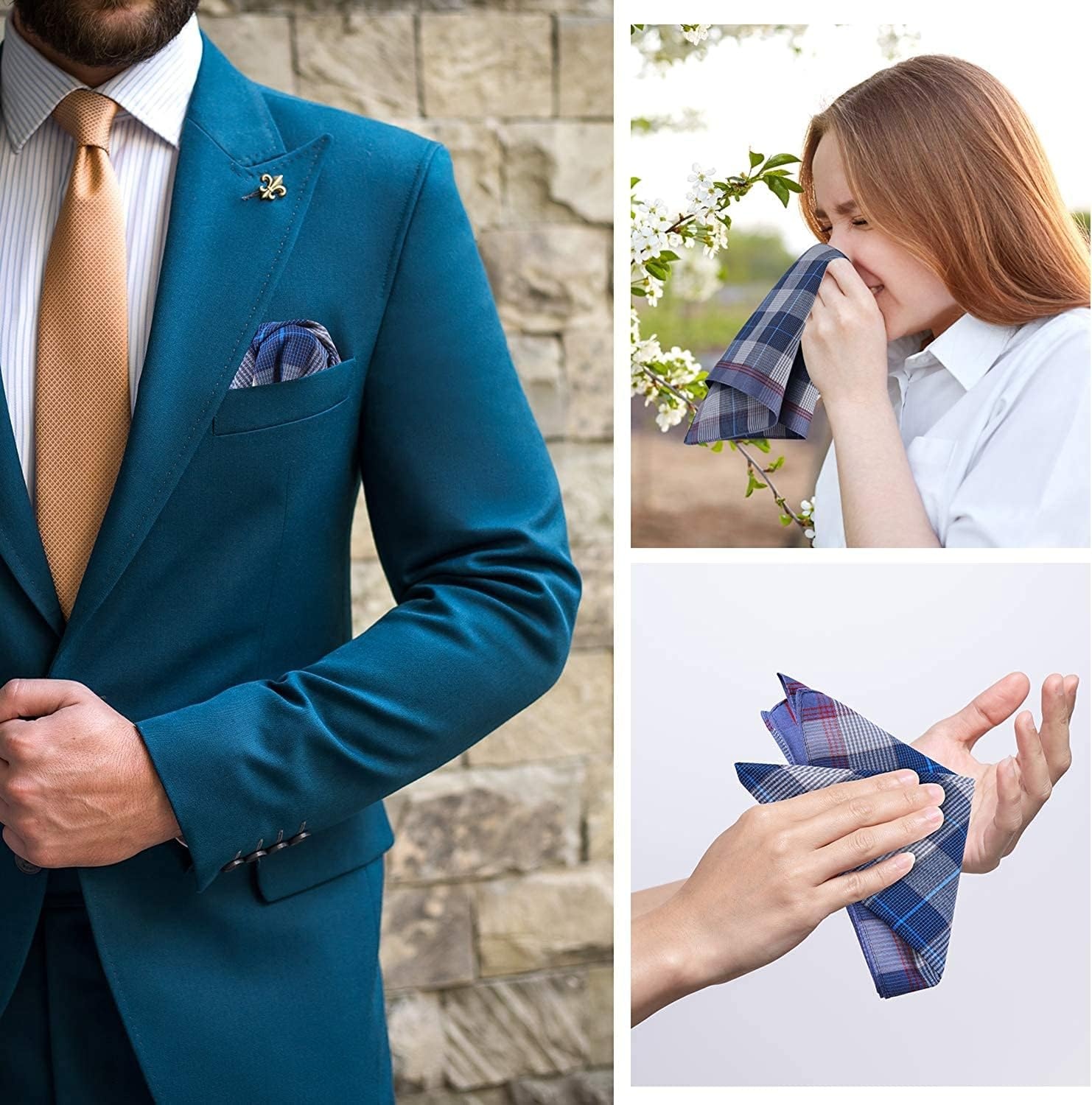 image:imageOhuhu Handkerchiefs for Men 12PCS 100 Cotton Classic Pocket Squares Set GiftBluegraygreen