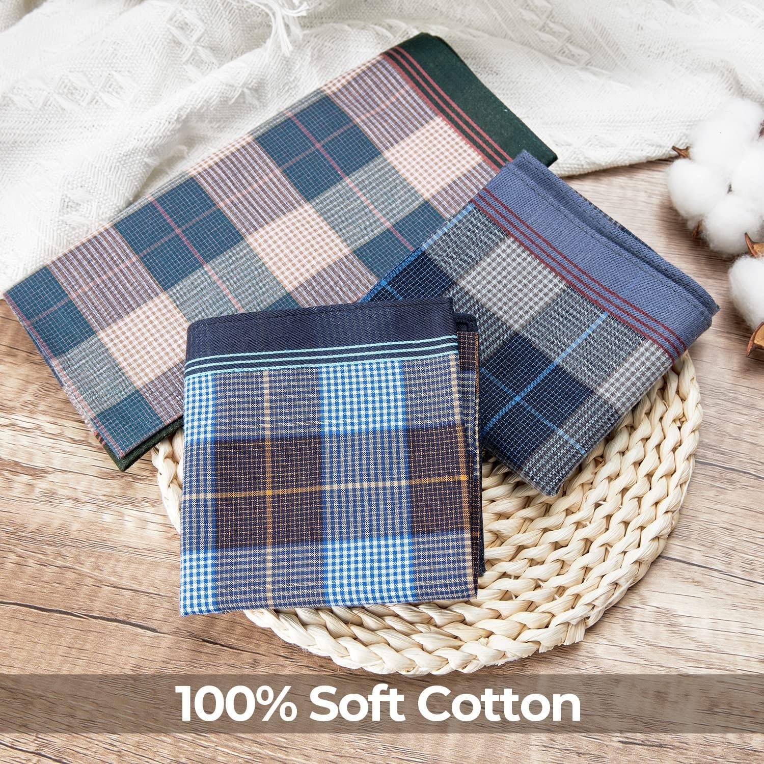 image:imageOhuhu Handkerchiefs for Men 12PCS 100 Cotton Classic Pocket Squares Set GiftBluegraygreen