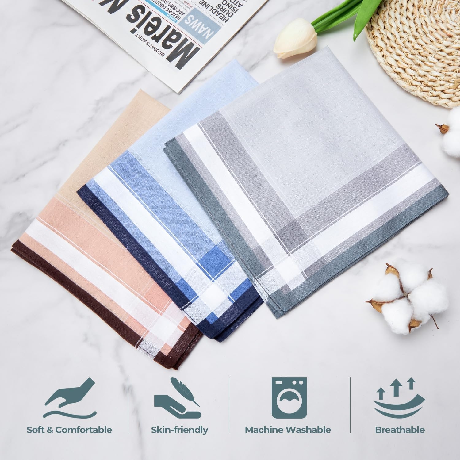 image:imageOhuhu Handkerchiefs for Men 12PCS 100 Cotton Classic Pocket Squares Set GiftBluegreybrown