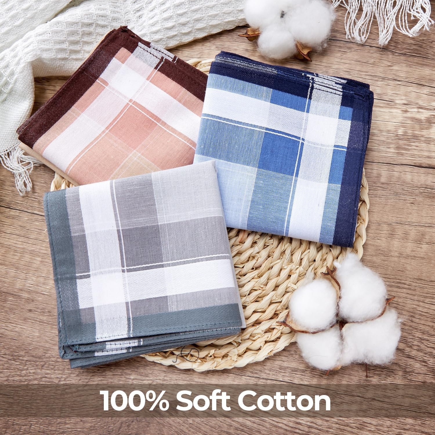 image:imageOhuhu Handkerchiefs for Men 12PCS 100 Cotton Classic Pocket Squares Set GiftBluegreybrown