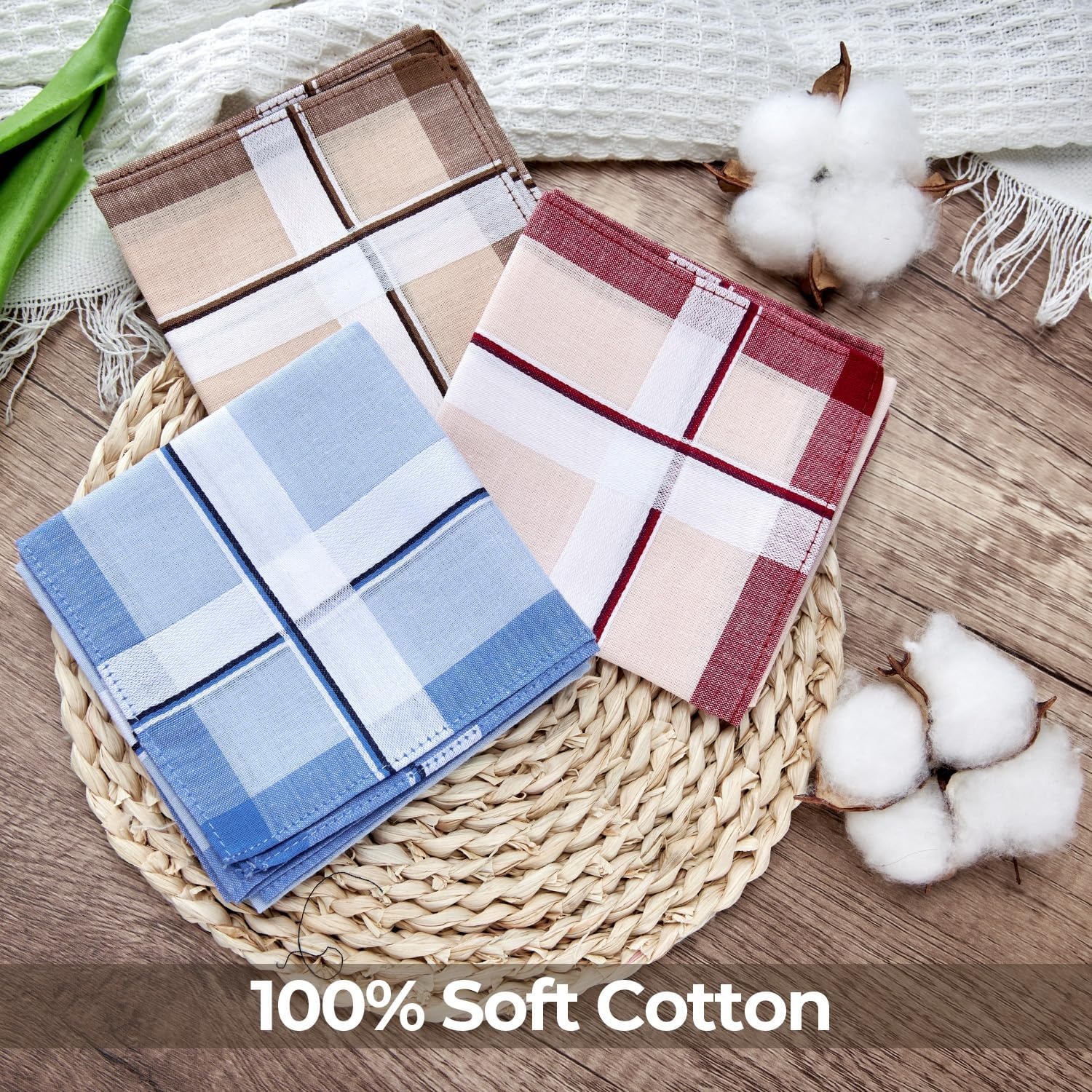 image:imageOhuhu Handkerchiefs for Men 12PCS 100 Cotton Classic Pocket Squares Set GiftBlueredbrown