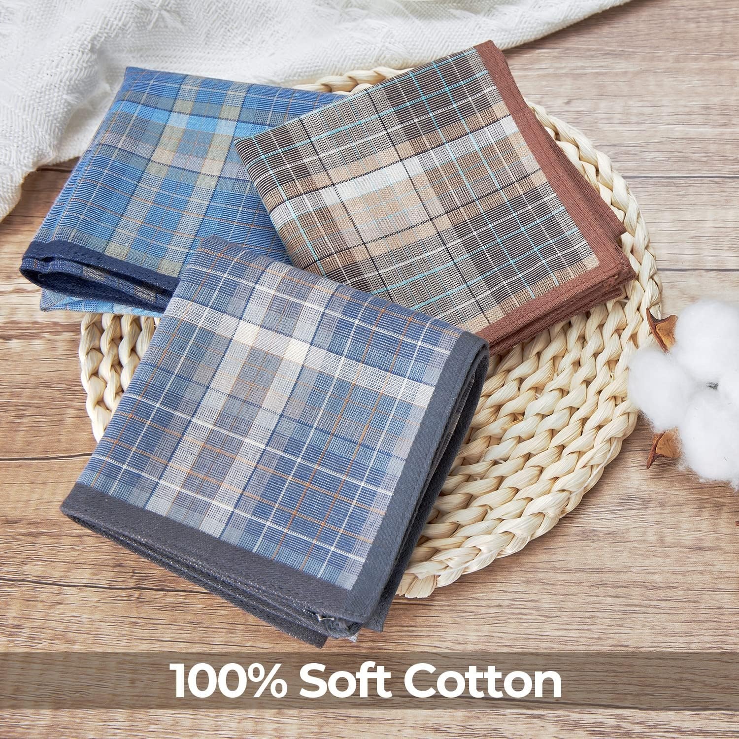 image:imageOhuhu Handkerchiefs for Men 12PCS 100 Cotton Classic Pocket Squares Set GiftLight Plaid 3 Colors