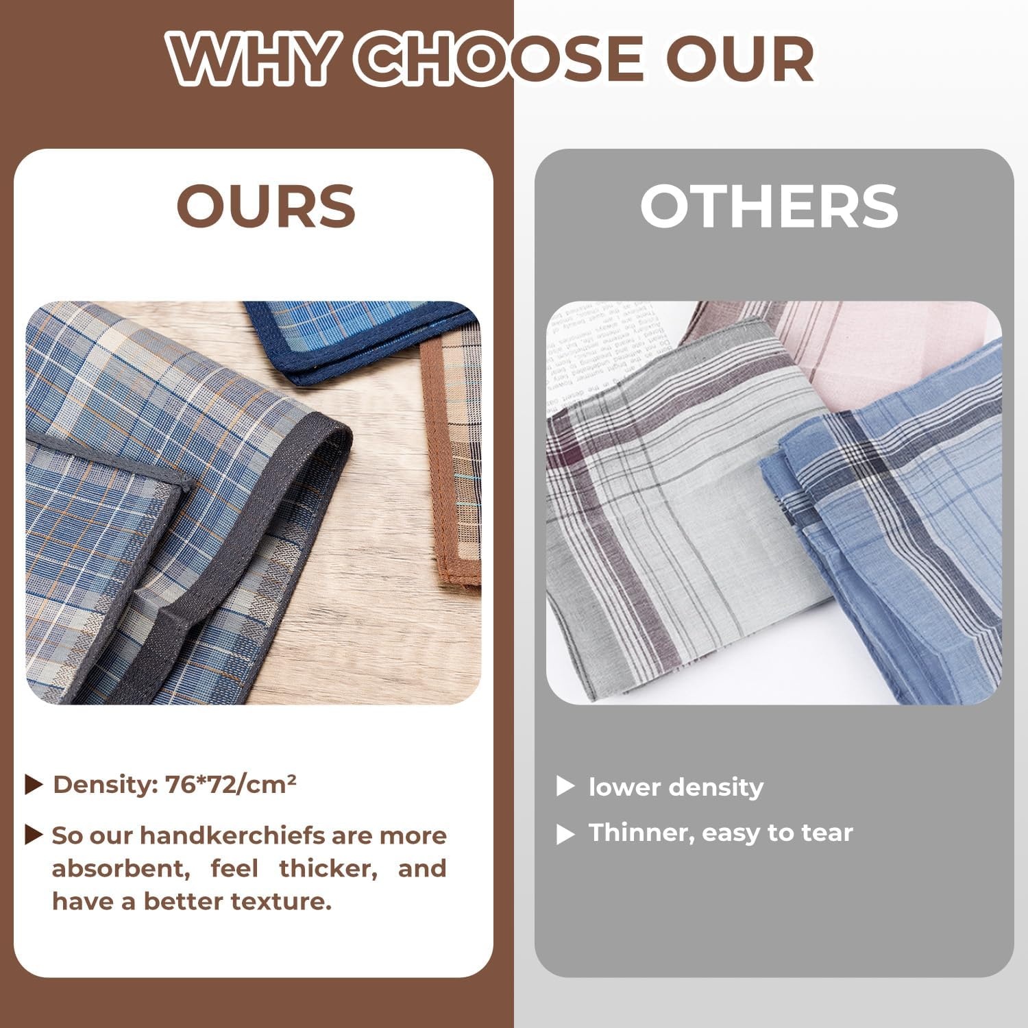 image:imageOhuhu Handkerchiefs for Men 12PCS 100 Cotton Classic Pocket Squares Set GiftLight Plaid 3 Colors