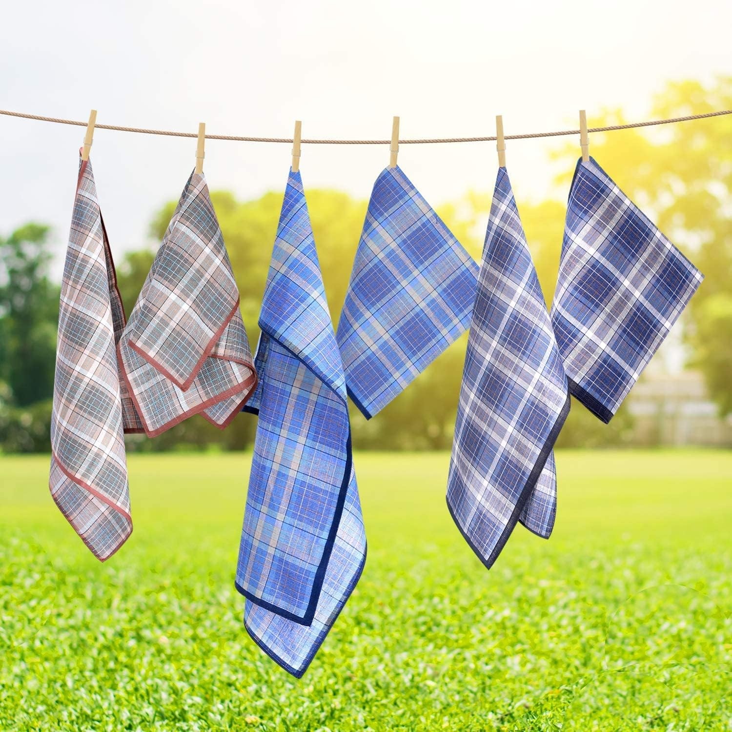 image:imageOhuhu Handkerchiefs for Men 12PCS 100 Cotton Classic Pocket Squares Set GiftLight Plaid 3 Colors