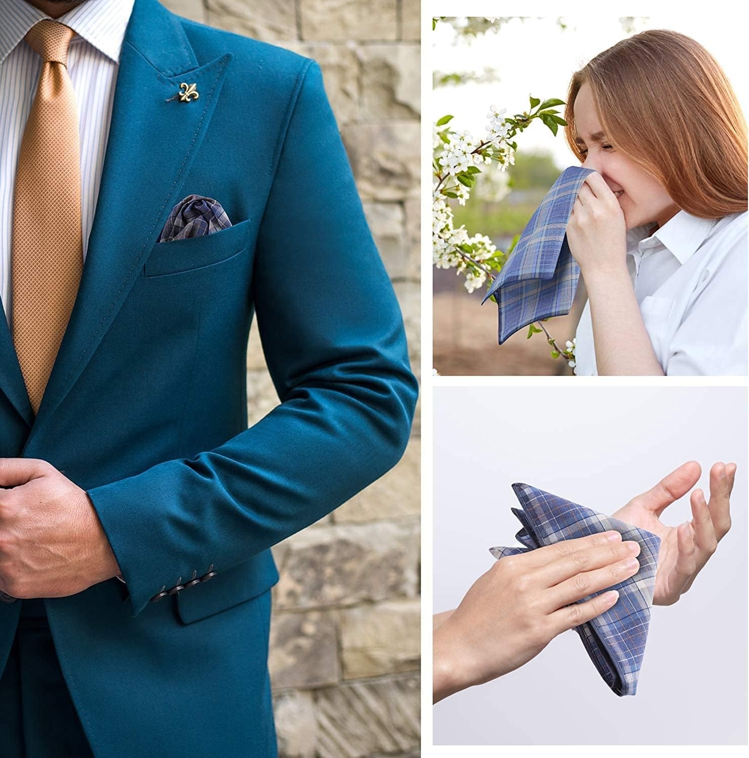 image:imageOhuhu Handkerchiefs for Men 12PCS 100 Cotton Classic Pocket Squares Set GiftLight Plaid 3 Colors