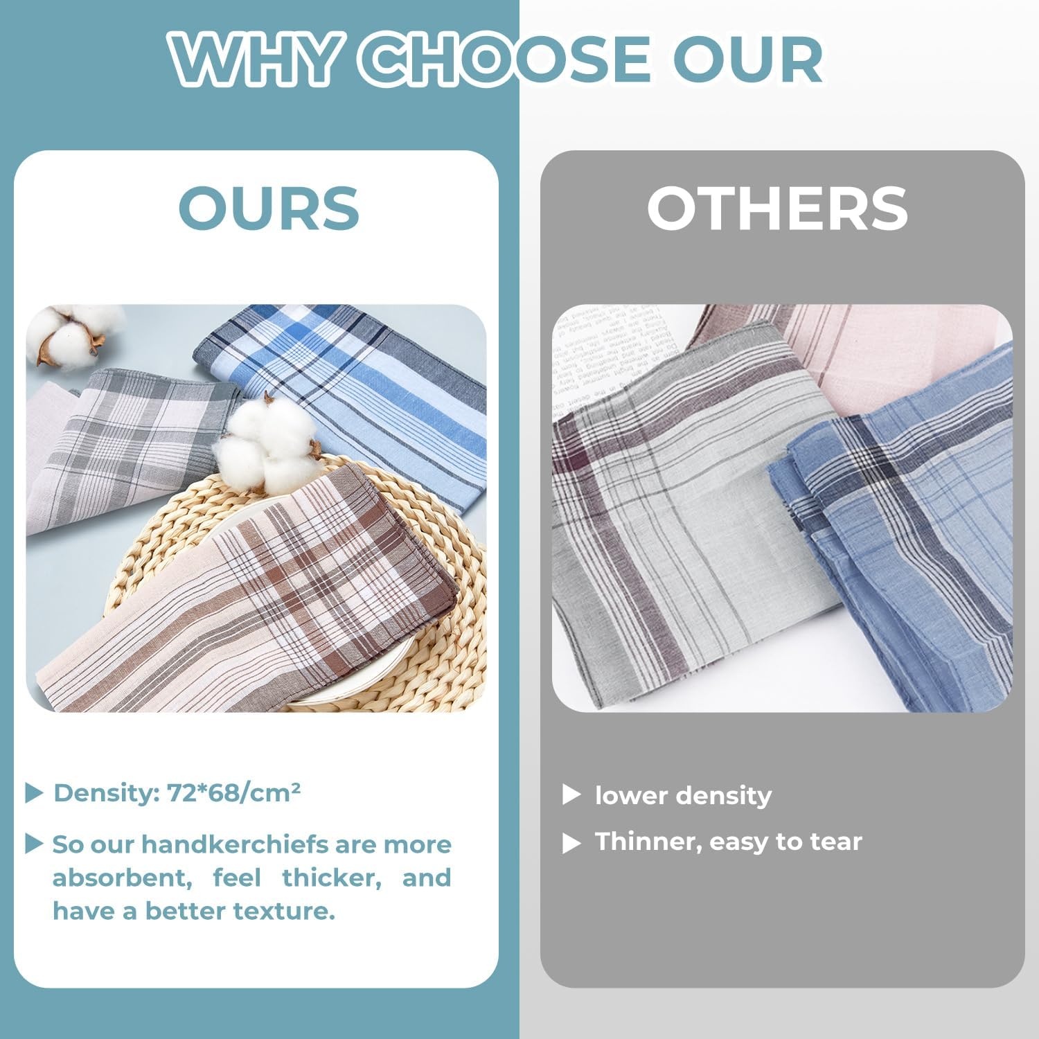 image:imageOhuhu Handkerchiefs for Men 12PCS 100 Cotton Classic Pocket Squares Set GiftRedbrownbluegray