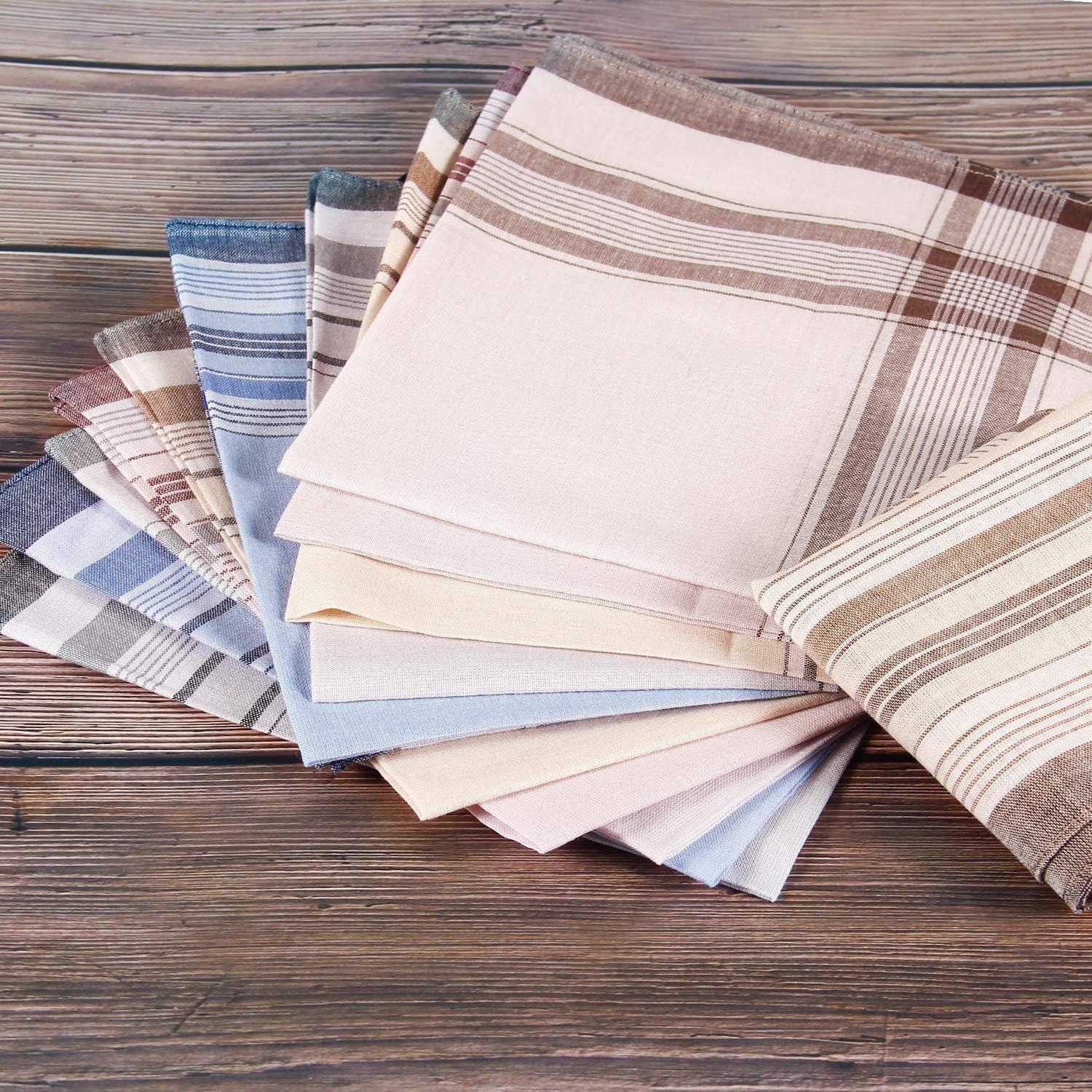 image:imageOhuhu Handkerchiefs for Men 12PCS 100 Cotton Classic Pocket Squares Set GiftRedbrownbluegray