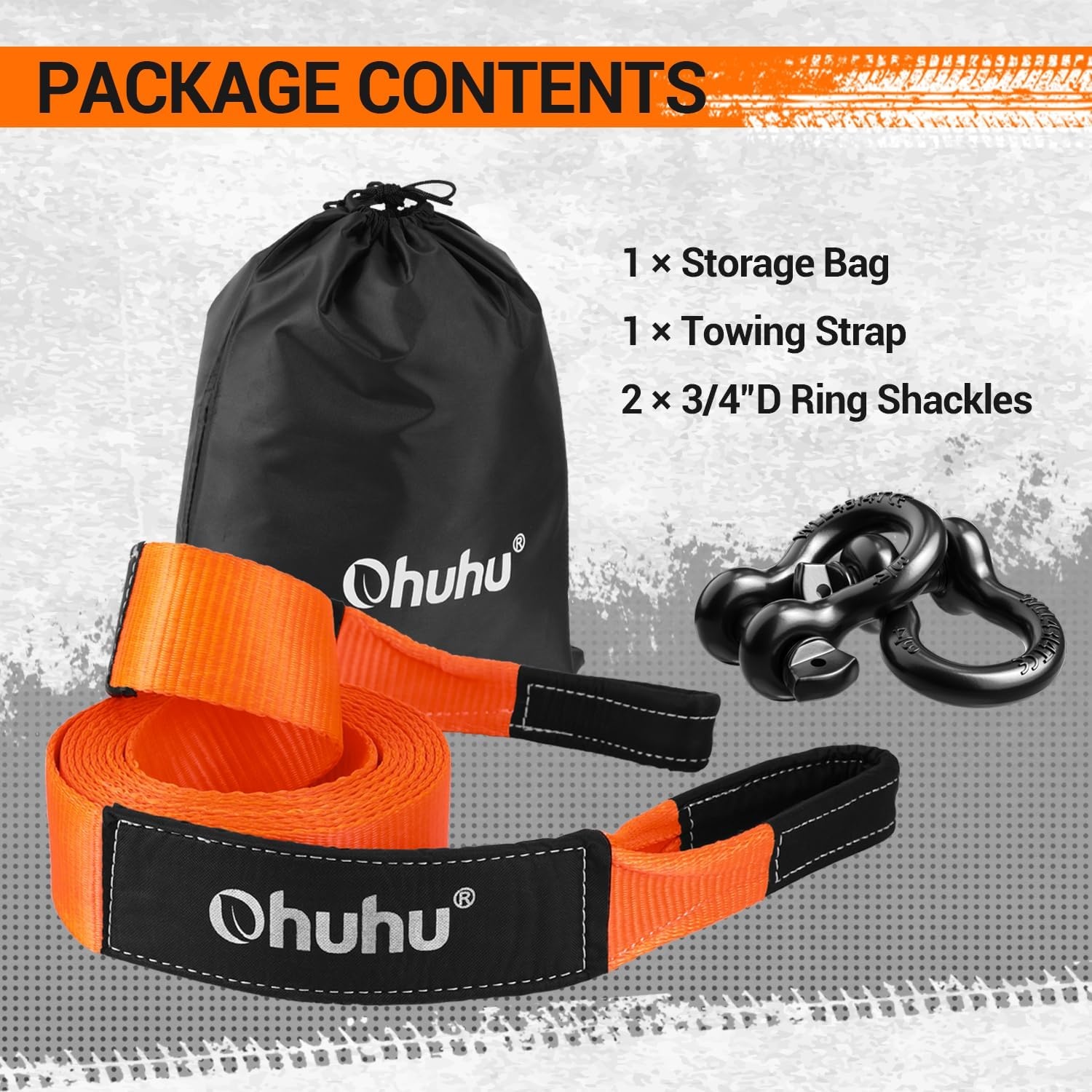 image:imageOhuhu Heavy Duty Tow Straps Recovery Kit 3 x 30ft 31944 lbs Break Strength Triple Reinforced Loop Protective Sleeves Tow Strap Heavy Duty with 34 DRing Shackles for Truck Jeep SUV ATV3 x 30ft